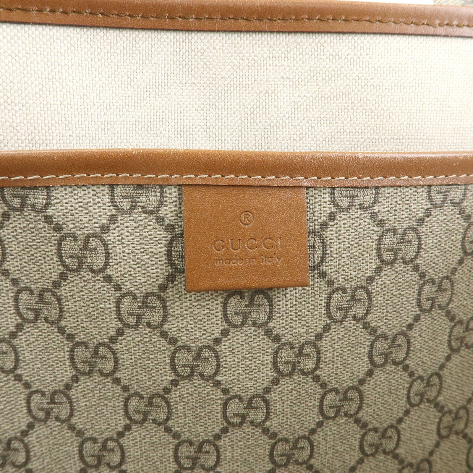 GUCCI sherry GG Supreme Leather Tote Hand Bag Beige Brown 211134