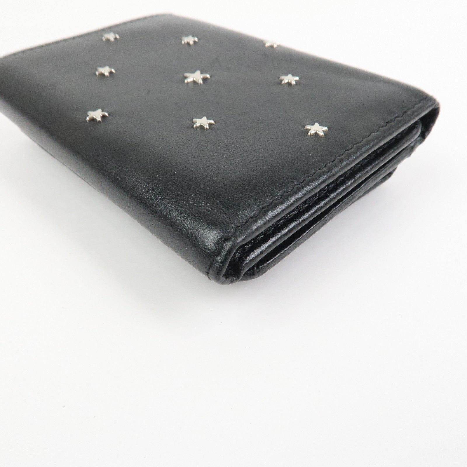 JIMMY CHOO Studs Leather Tri-Fold Compact Wallet Black