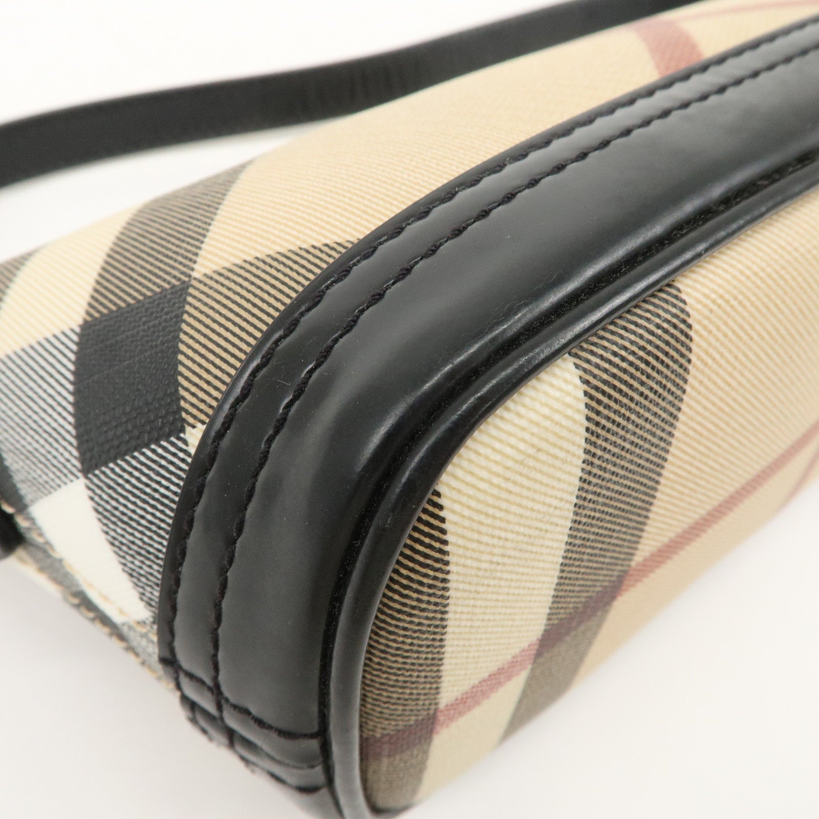 BURBERRY Leather PVC Boat Bag Hand Bag Shoulder Bag Nova Plaid Black Used