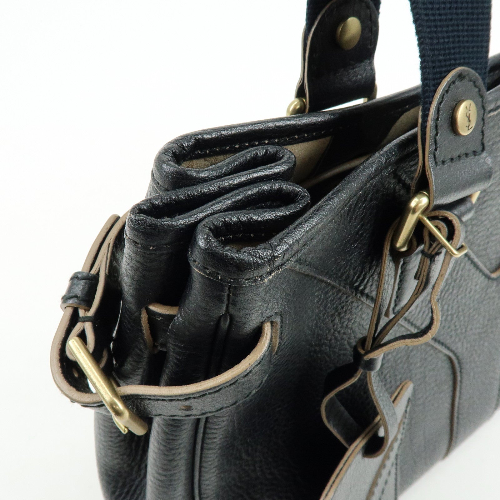 SAINT LAURENT PARIS YSL Y Line Calf Leather Tote Bag Black 168462