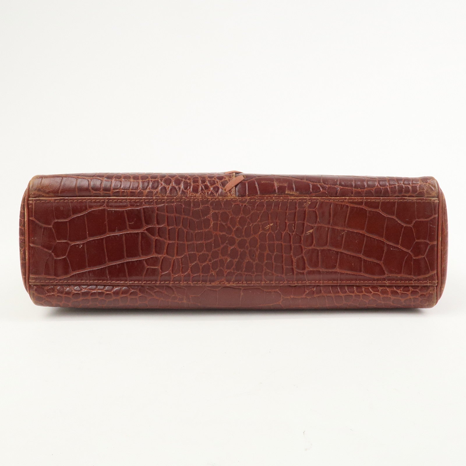 SAINT LAURENT PARIS Embossed Leather Hand Bag Red Brown
