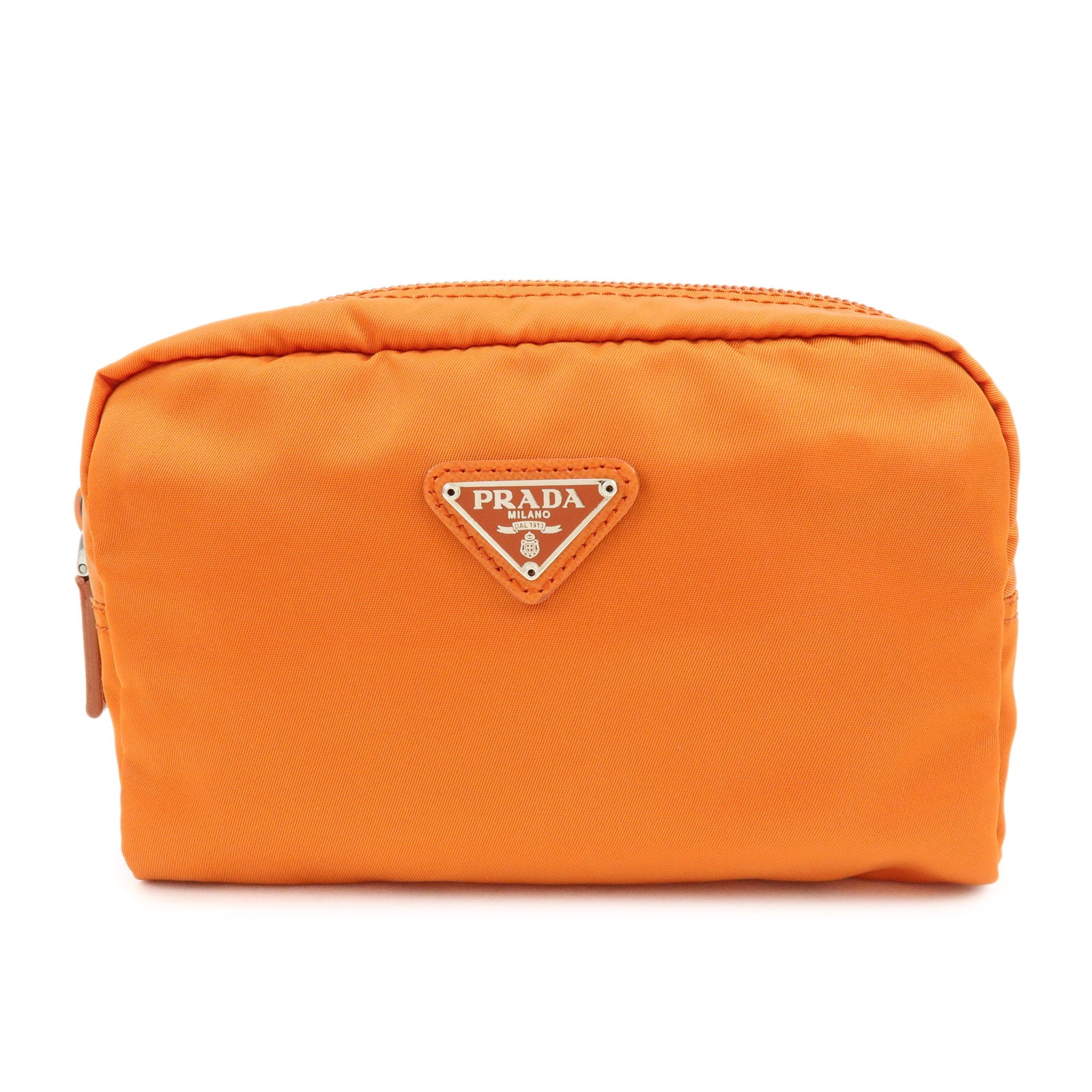 PRADA Triangle Logo Nylon Saffiano Leather Pouch Orange 1N0021