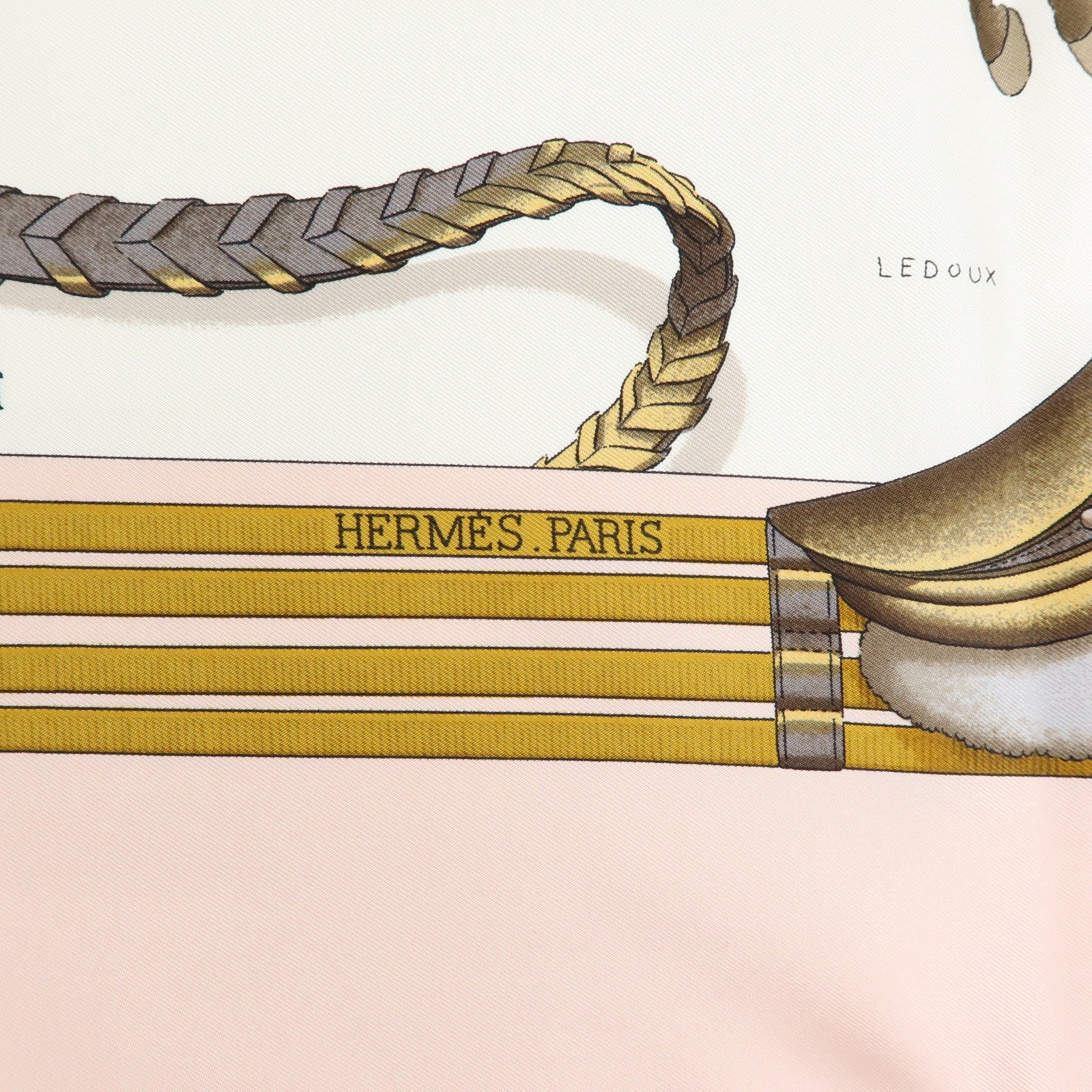 HERMES Carre 90 Silk 100% Scarf JUMPING Equestrianism Pink Brown