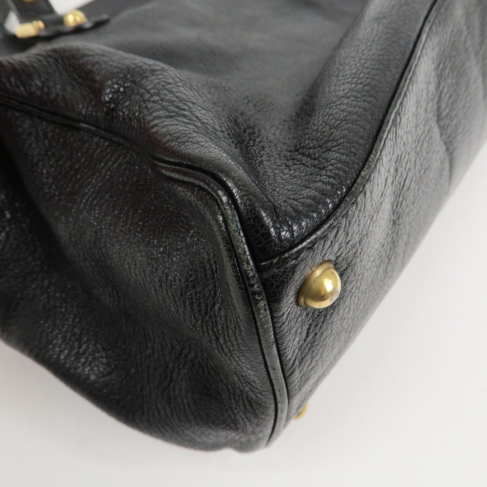 GUCCI Interlocking G Leather Blondie Studs Hand Bag Black 121551