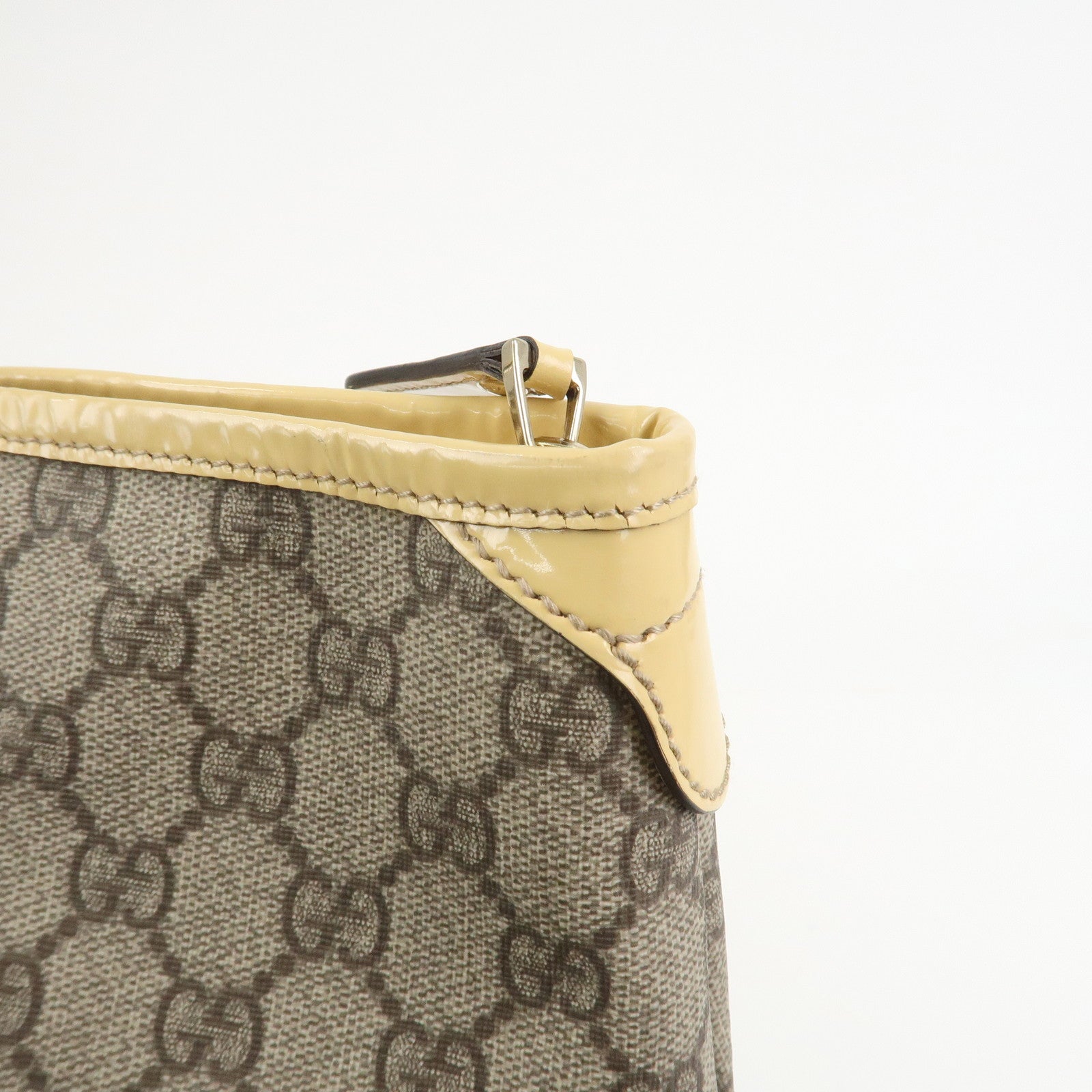 GUCCI GG Supreme Monogram Patent Leather Tote Bag Beige 201482