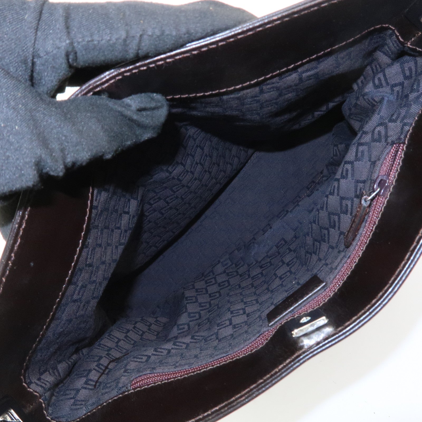 GUCCI GG Denim Leather Shoulder Bag Hand Bag Brown 143745