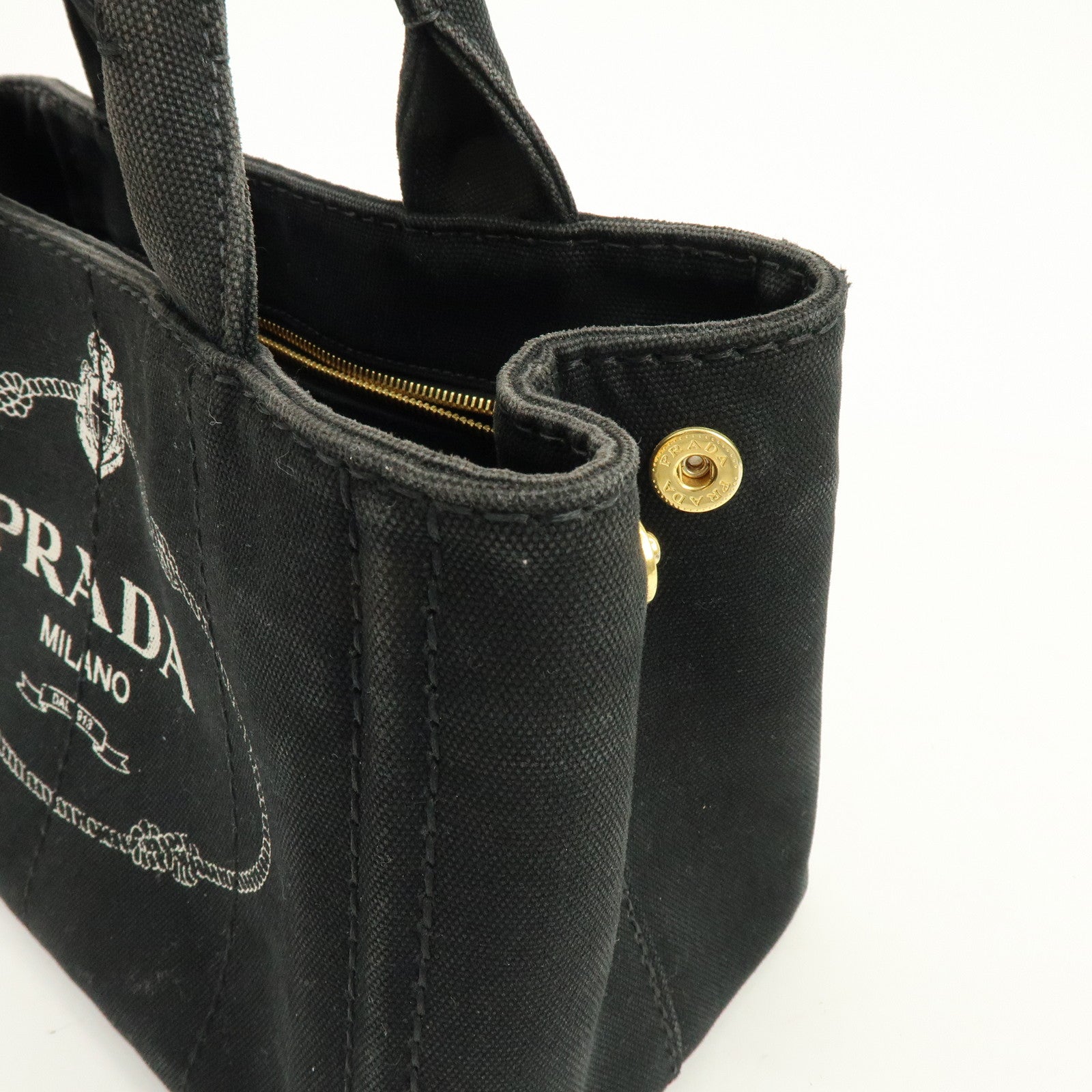 PRADA Triangle Logo Canapa Mini Canvas 2Way Hand Bag Black 1BG439