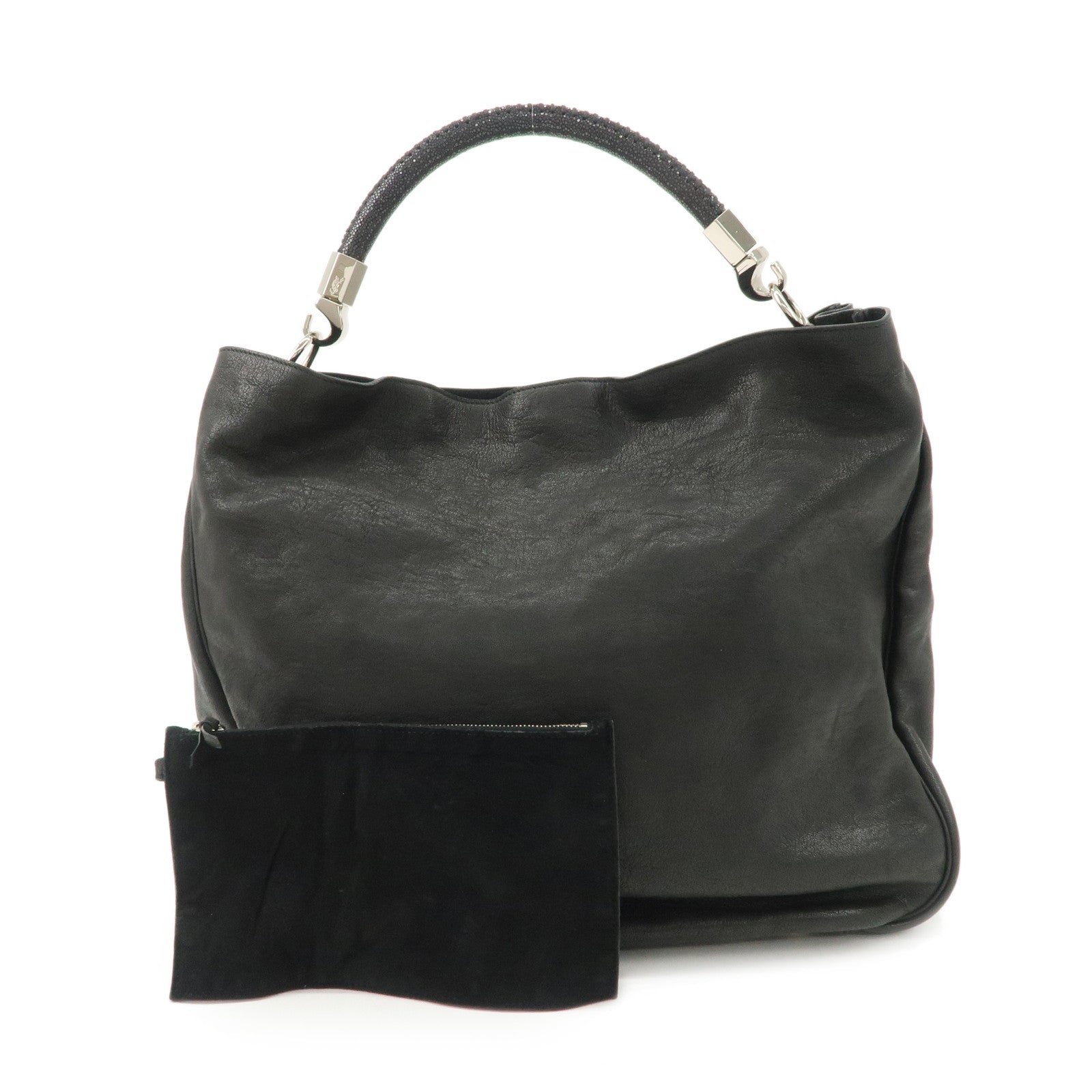 SAINT LAURENT Lody Leather Suede Shoulder Bag Hand Bag Black Used