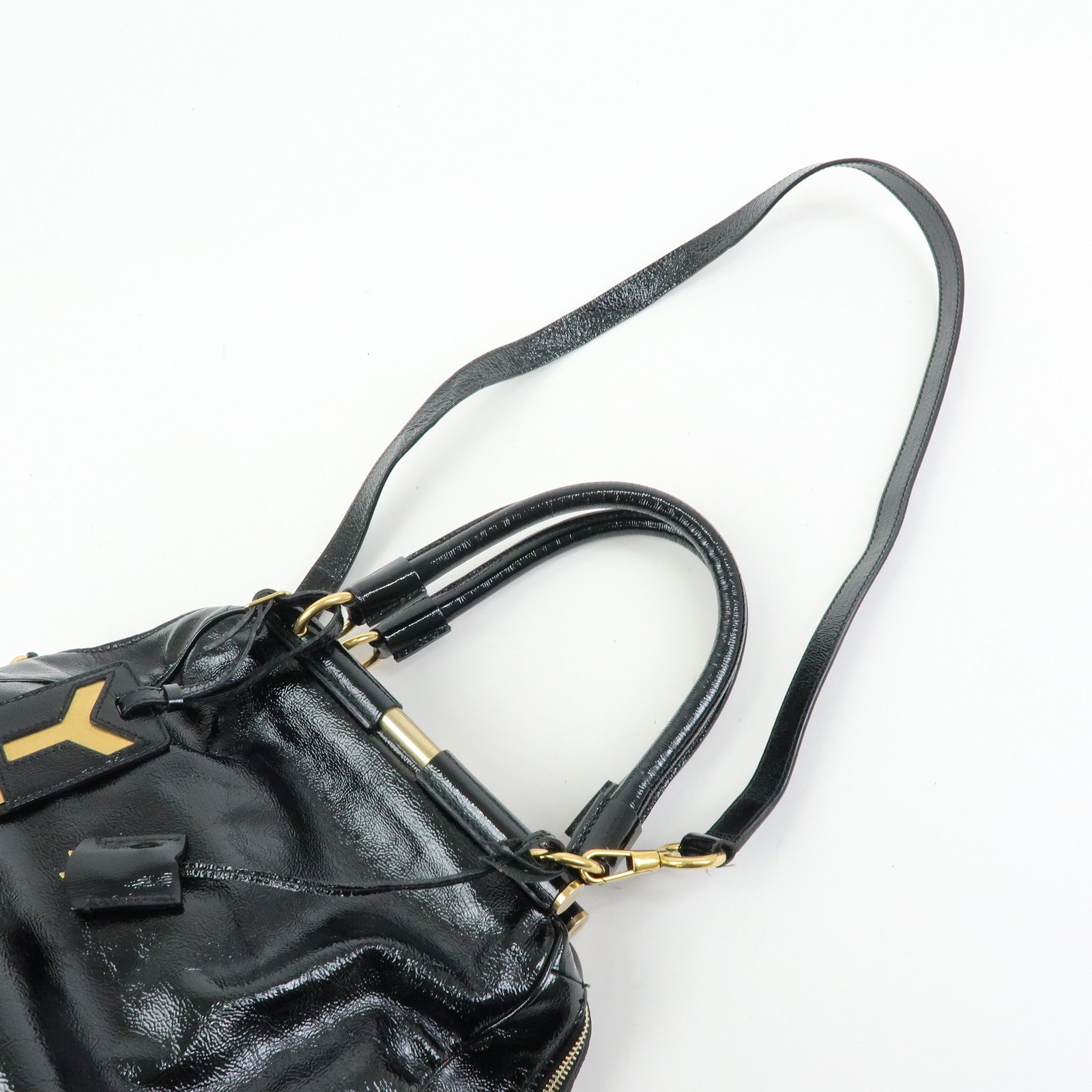 SAINT LAURENT PARIS Y Line Patent Leather 2Way Bag Black 197153