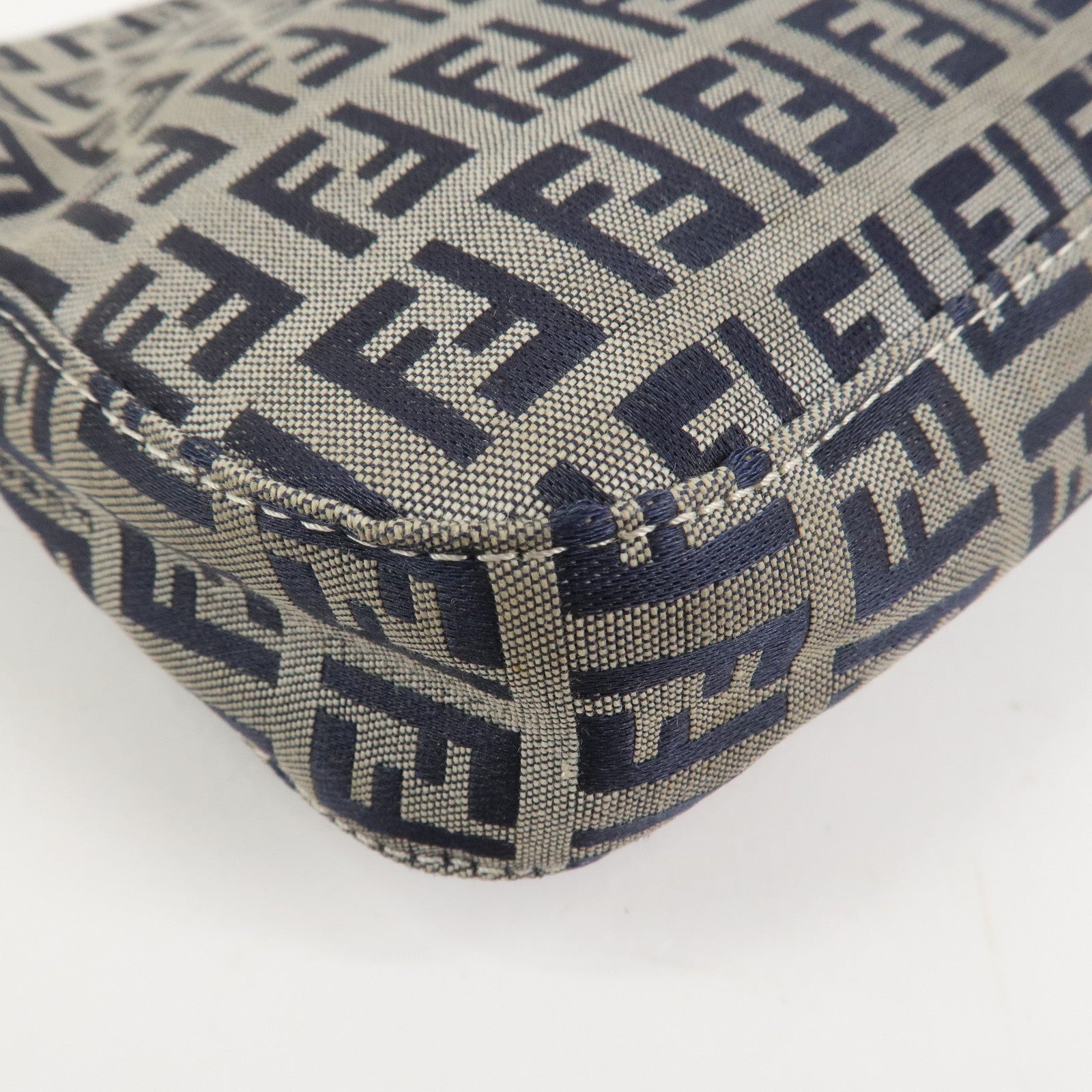 FENDI Mamma Baguette Zucchino Canvas Shoulder Bag Navy 26424