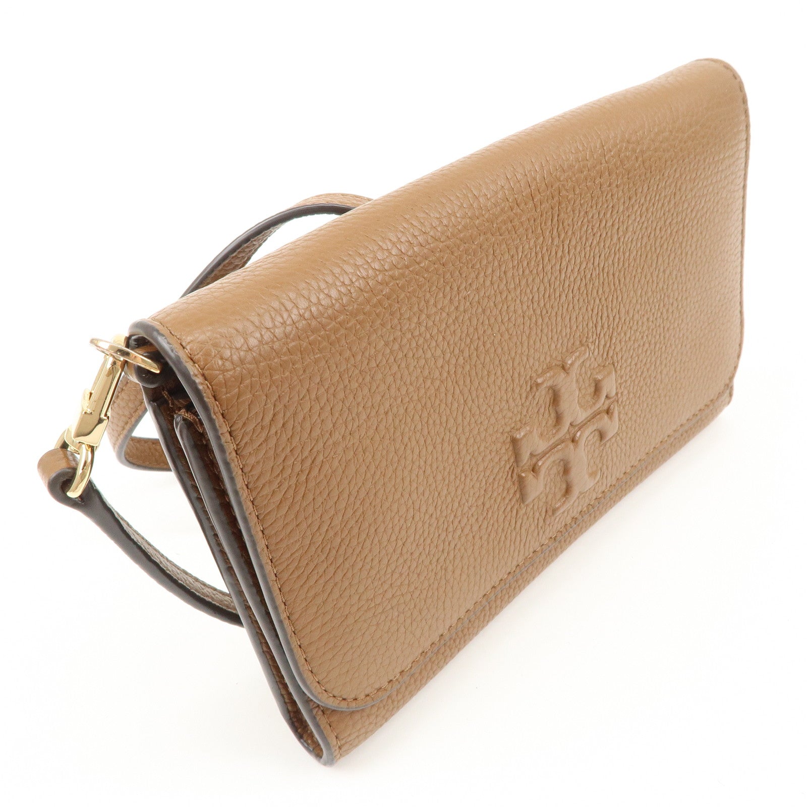TORY BURCH Leather Shoulder Wallet Brown Used