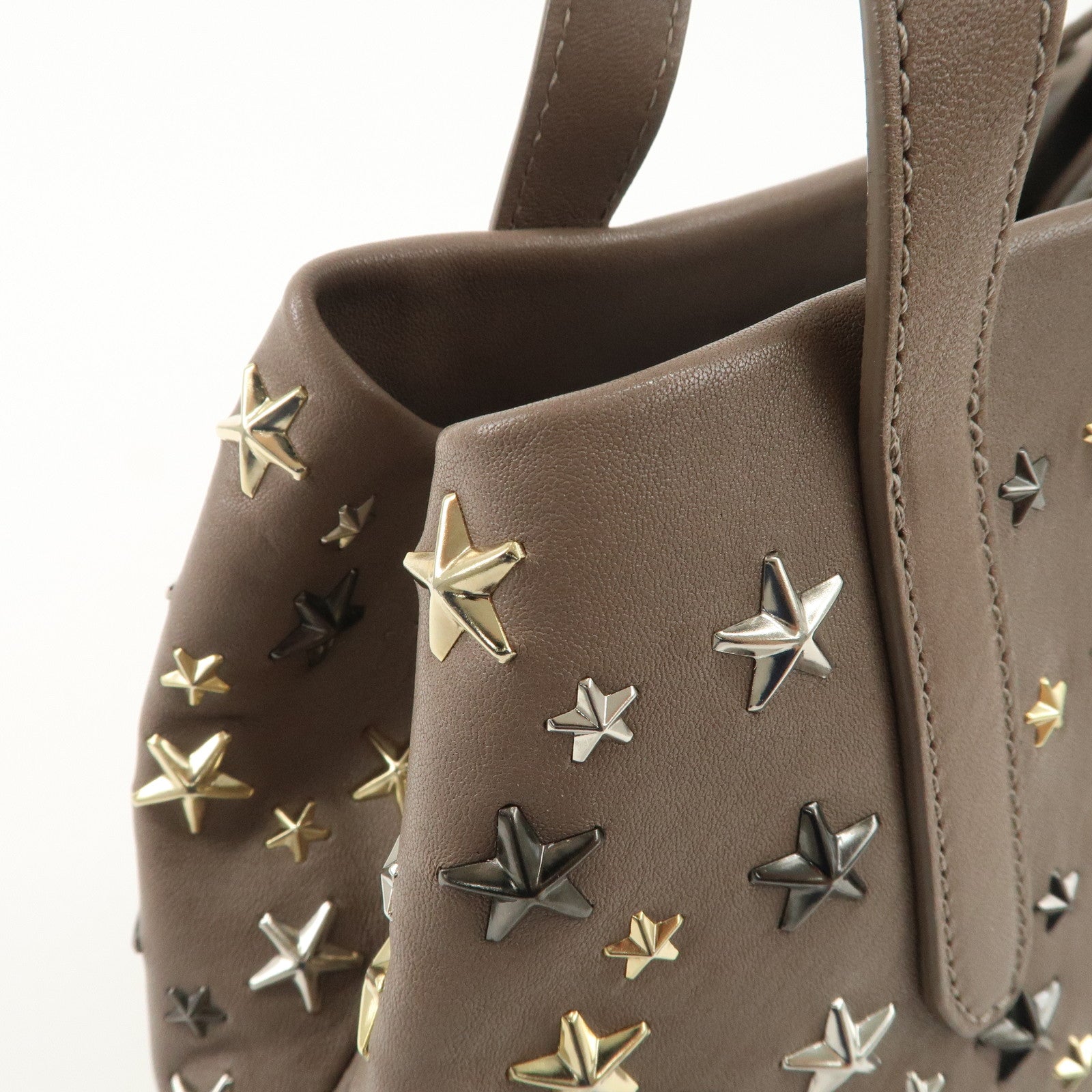 JIMMY CHOO Leather Star Studs Hand Bag Greige Used