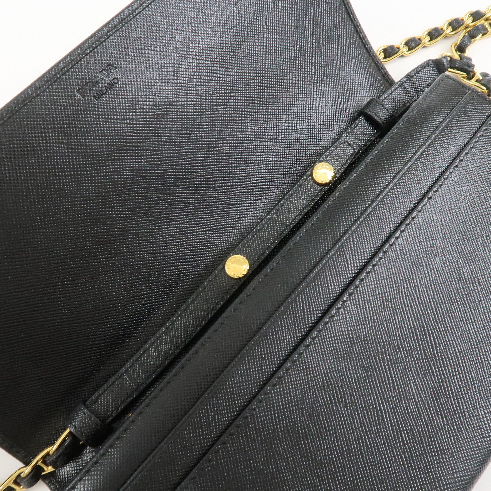 PRADA Saffiano Leather Chain Wallet WOC Black 1M1290