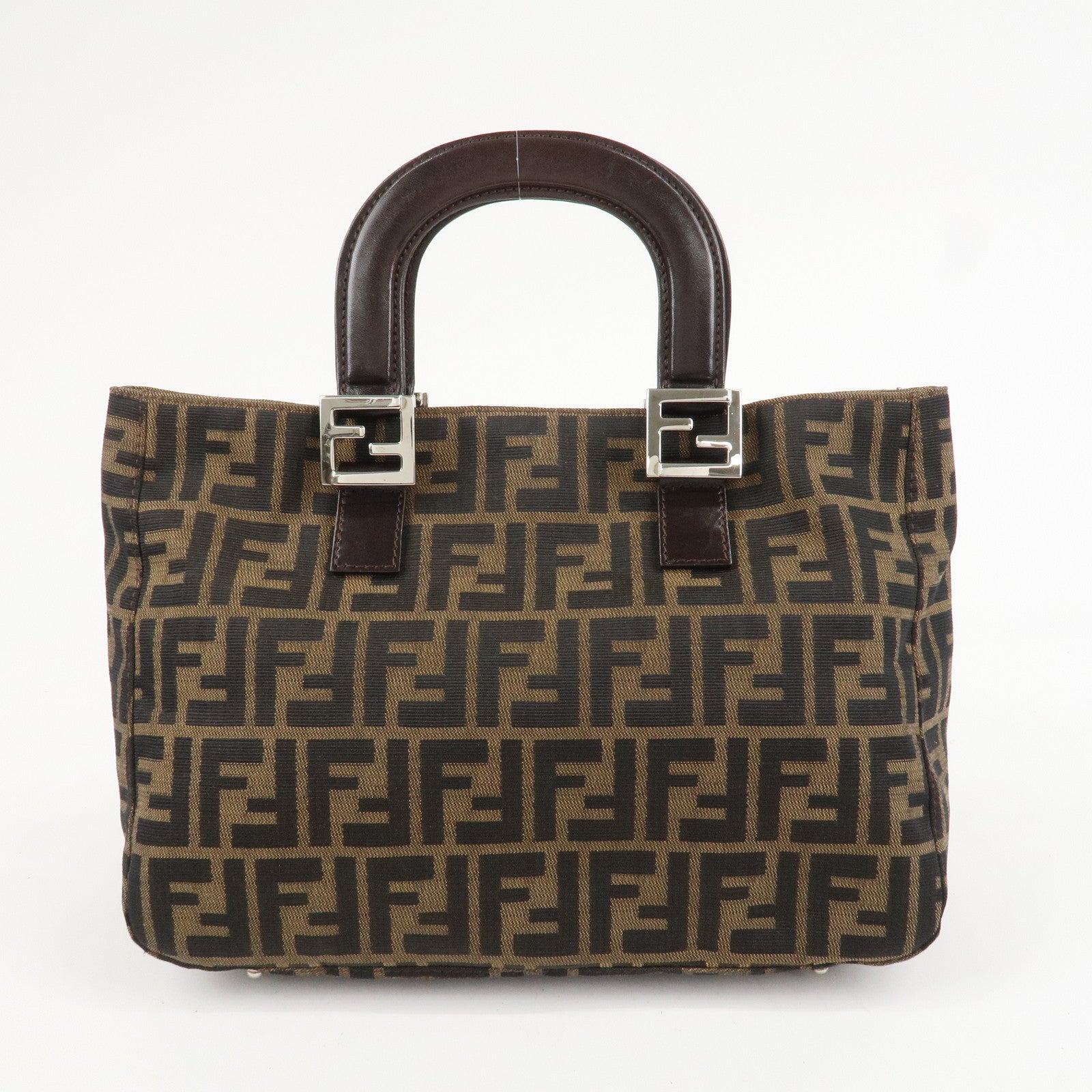 FENDI Zucca Canvas Leather Tote Bag Hand Bag Black Brown 26693 Used
