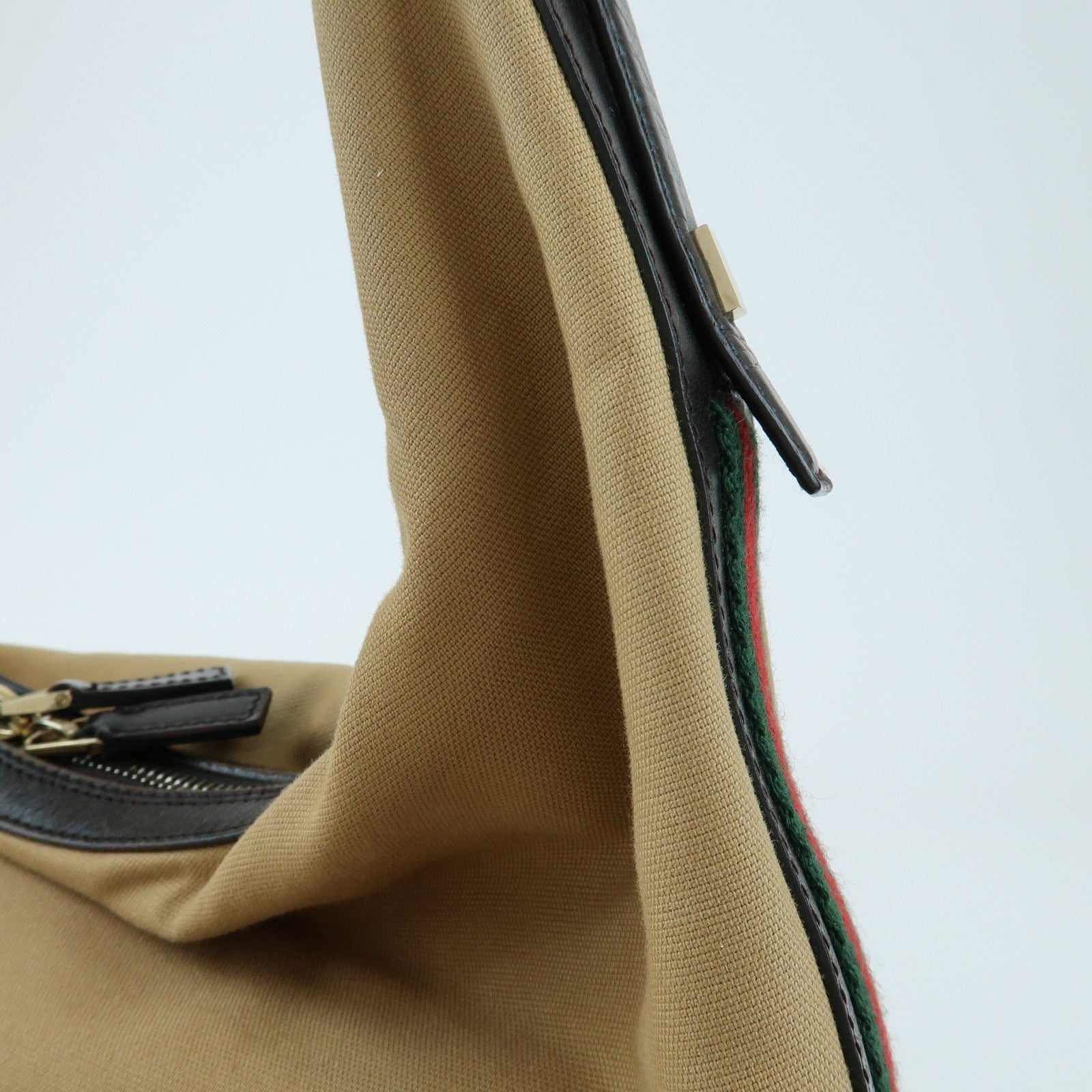 GUCCI Sherry Canvas Leather Shoulder Bag Beige Brown 001・4287
