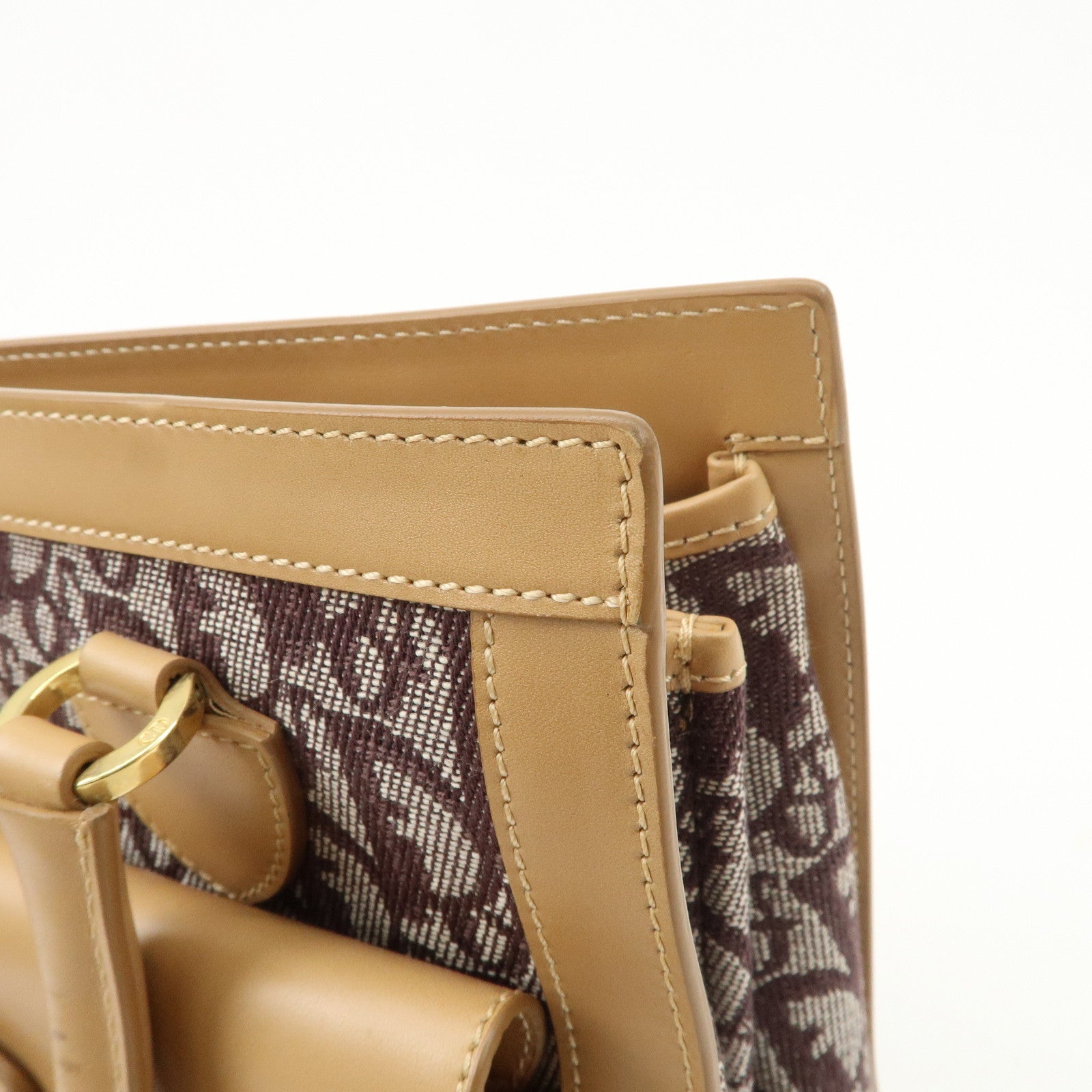 Christian Dior Trotter Jacquard Leather Hand Bag Brown Gold HDW