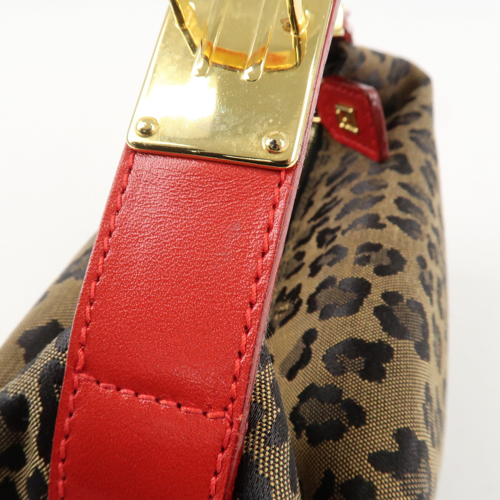 FENDI Canvas Leather Leopard Vanity Bag Cosmetic Pouch 26360 Used