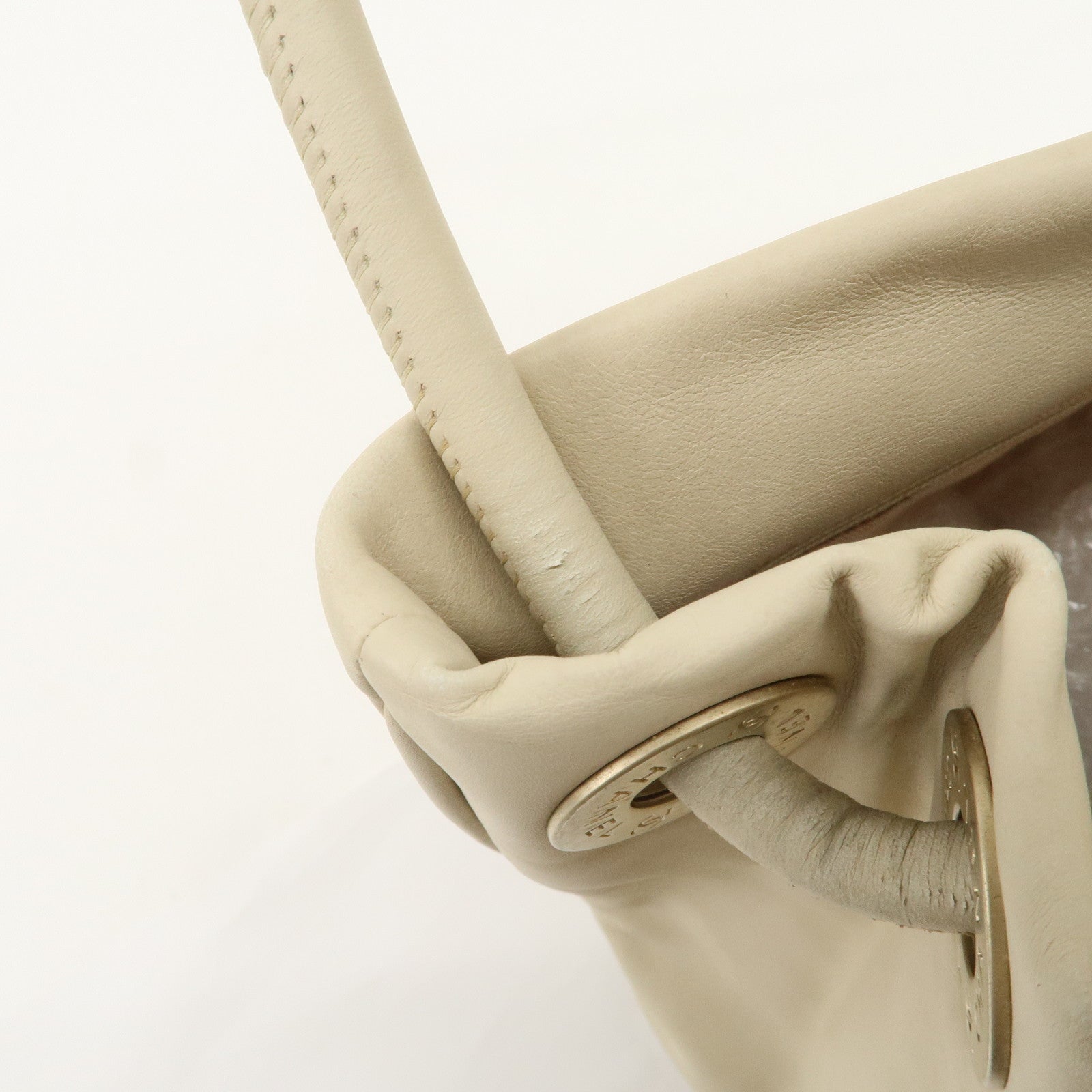 CHANEL Cameria Leather Tote Bag Shoulder Bag Beige White A20856 Used