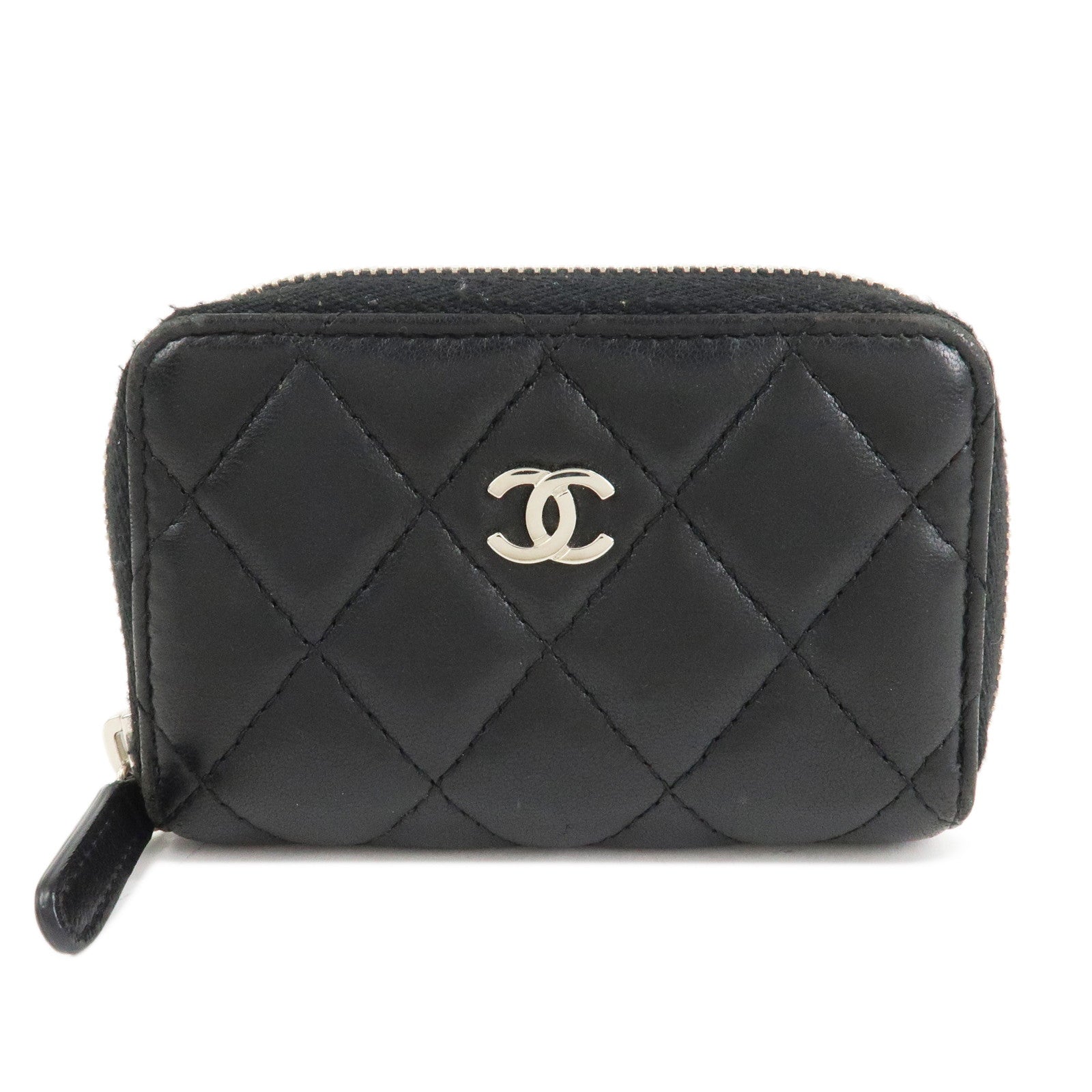 CHANEL Matelasse Lamb Skin Classic Zippy Coin Case Black AP0216 Used