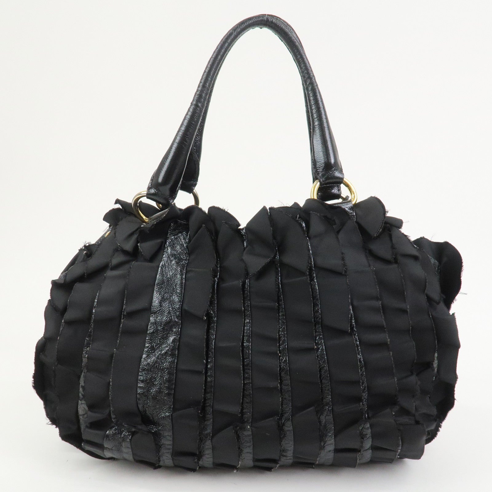 PRADA Patent Nylon Leather Shoulder Bag Hand Bag Black BR4176