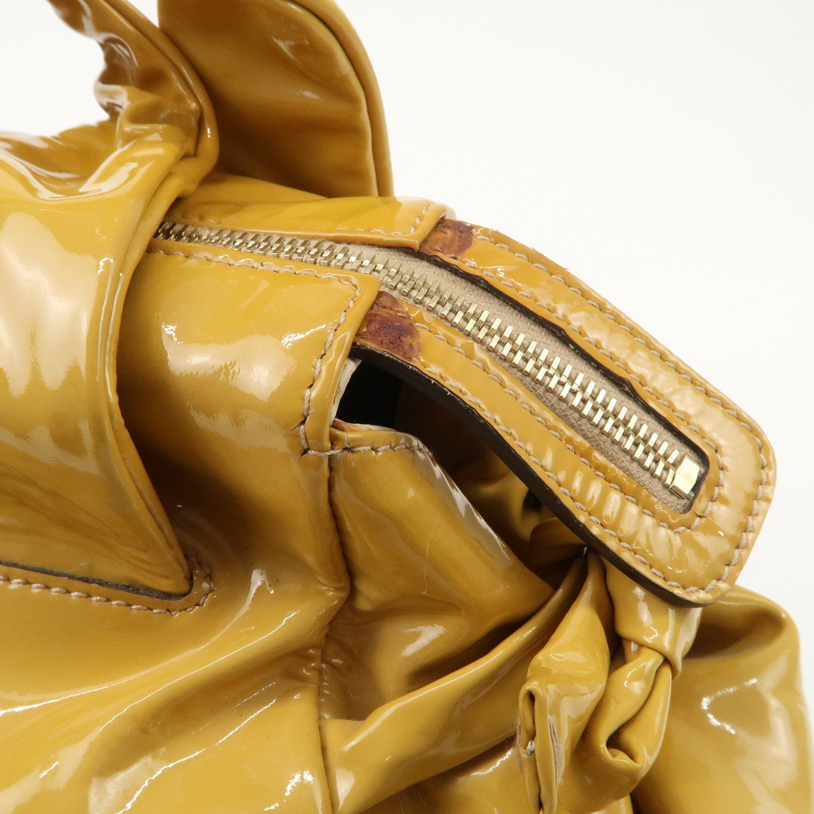 GUCCI Hysteria Patent Leather Hand Bag Tote Bag Yellow 197020