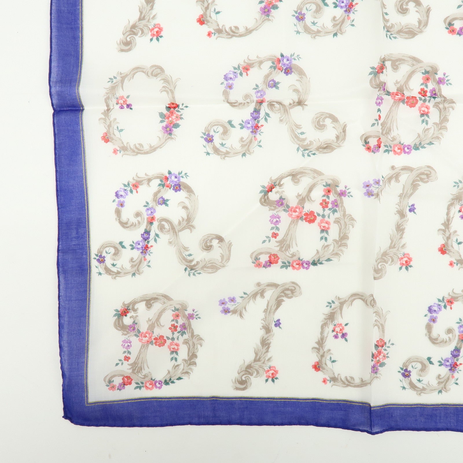 Christian Dior Set of 3 Cotton Handkerchief Flower White Purple