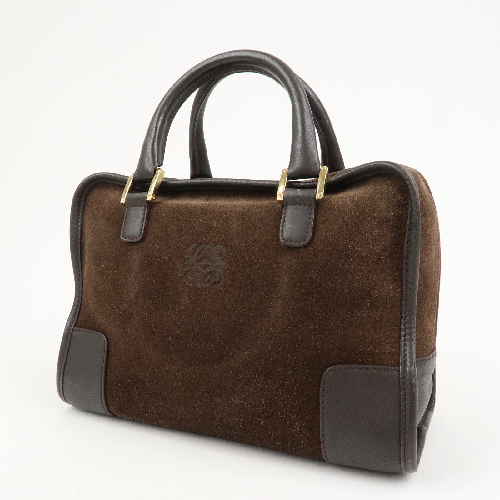 LOEWE Anagram Suede Leather Amazona 28 Hand Bag Brown
