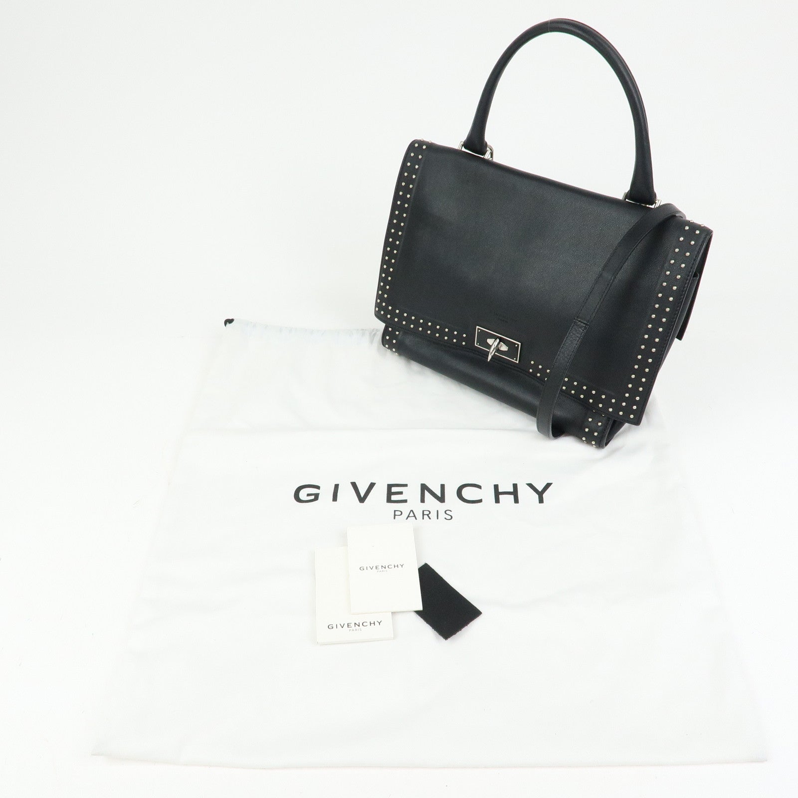 GIVENCHY Shark Studs Leather 2Way Bag Hand Shoulder Bag Black