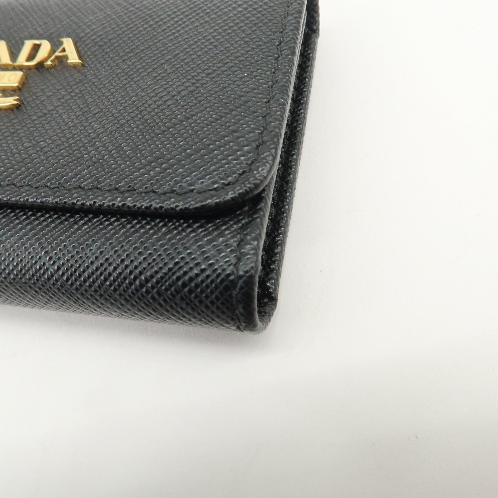 PRADA Logo Saffiano Leather 4 Rings Key Case Black 1PG004