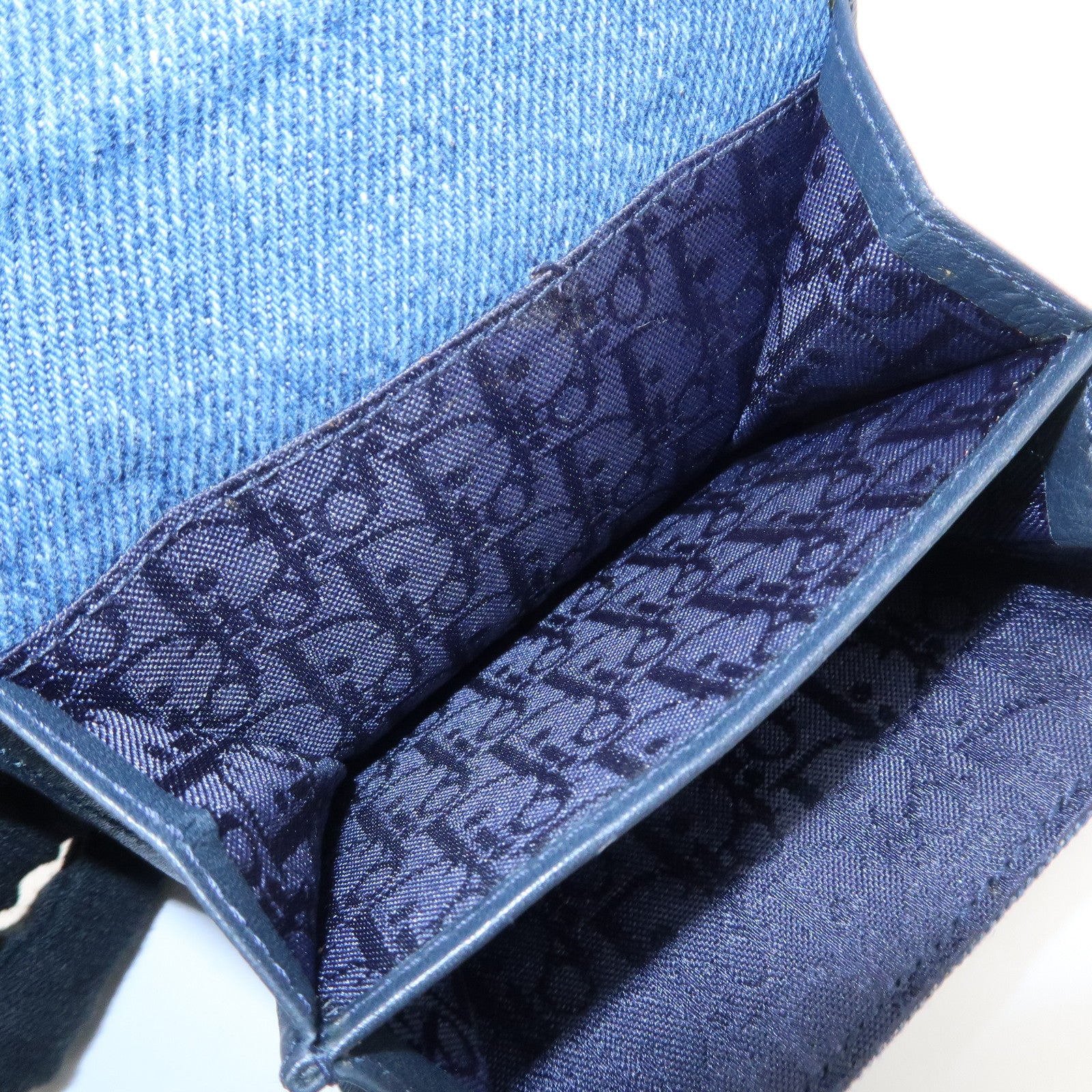 Christian Dior Saddle Lotus Wallet Denim Blue Pink Silver GDW Used