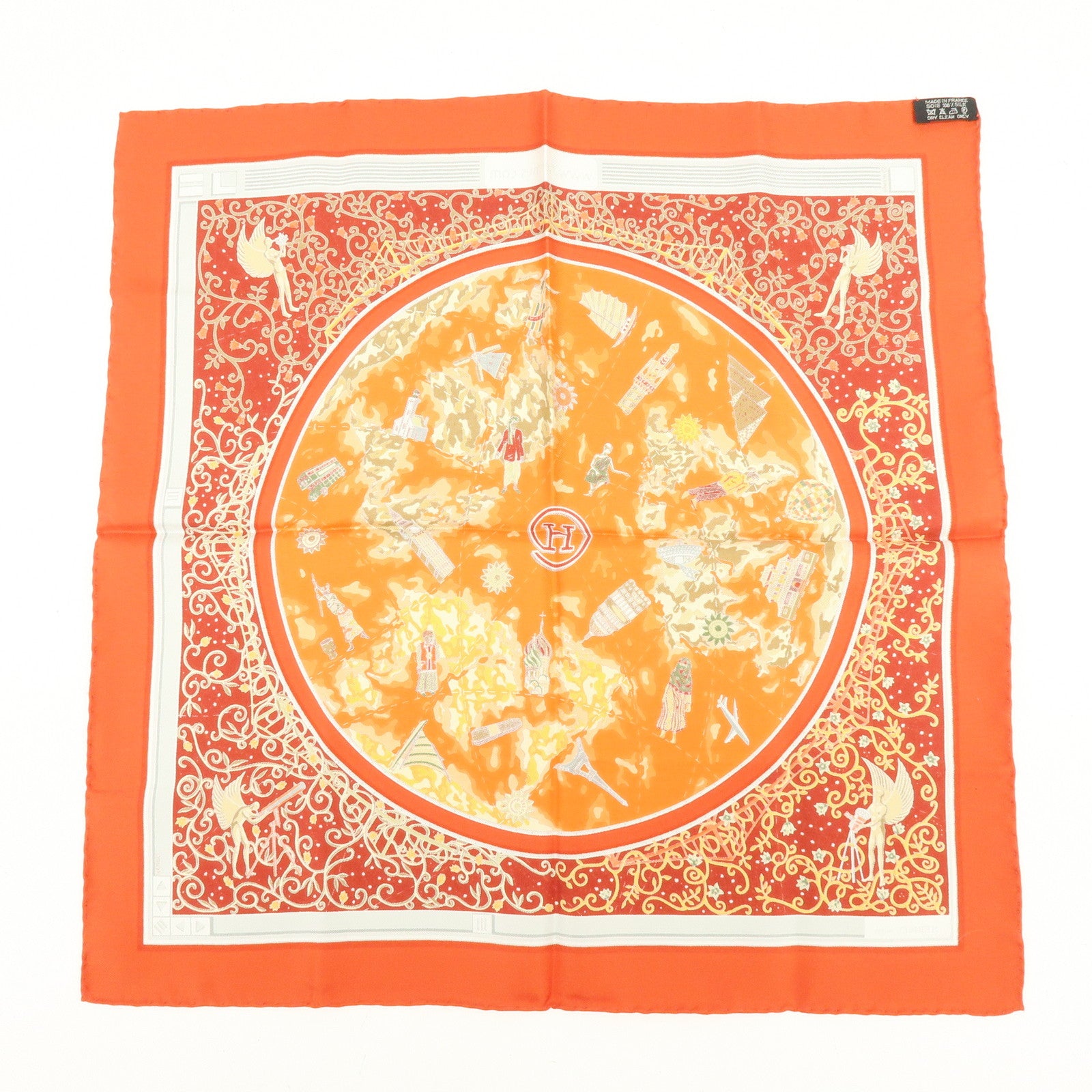 HERMES Carre 45 Silk 100% www.hermes.com Scarf Orange