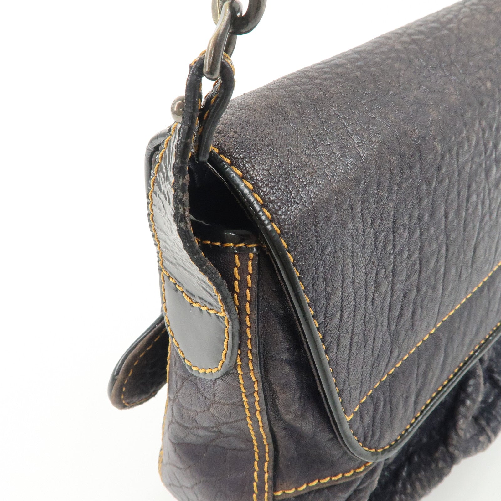 FENDI Leather Patent Leather shoulder Bag Belt Navy 8BR551