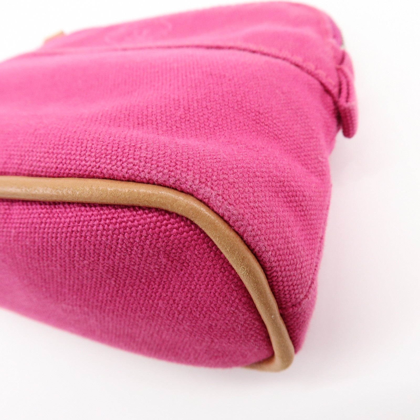 HERMES Bolide Set of 2 Canvas Leather Cosmetic Pouch Pink Red