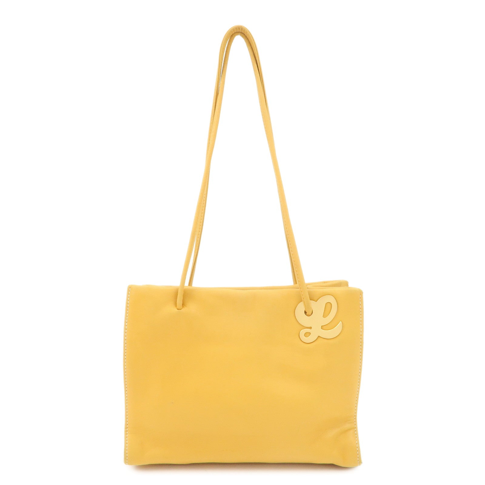 LOEWE Logo Nappa Leather Shoulder Bag Hand Bag Yellow