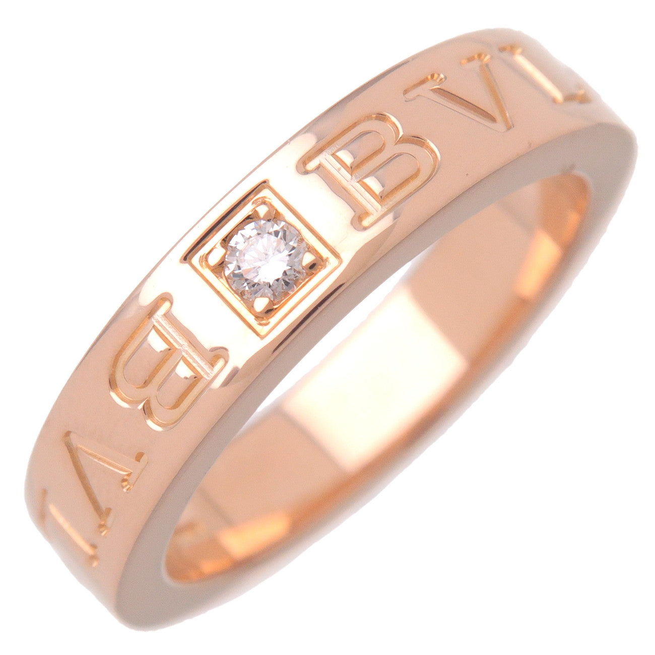 BVLGARI Double Logo 1P Diamond Ring K18PG Rose Gold US4.5-5 EU48.5 Used
