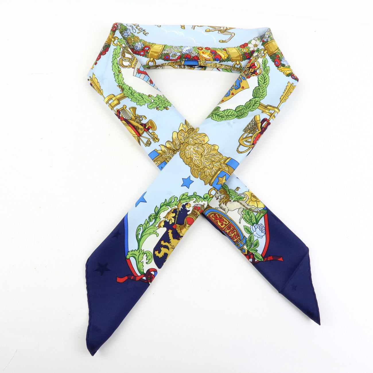 HERMES Carre 90 Silk 100% Scarf Emblemes de L’Europe Light Blue