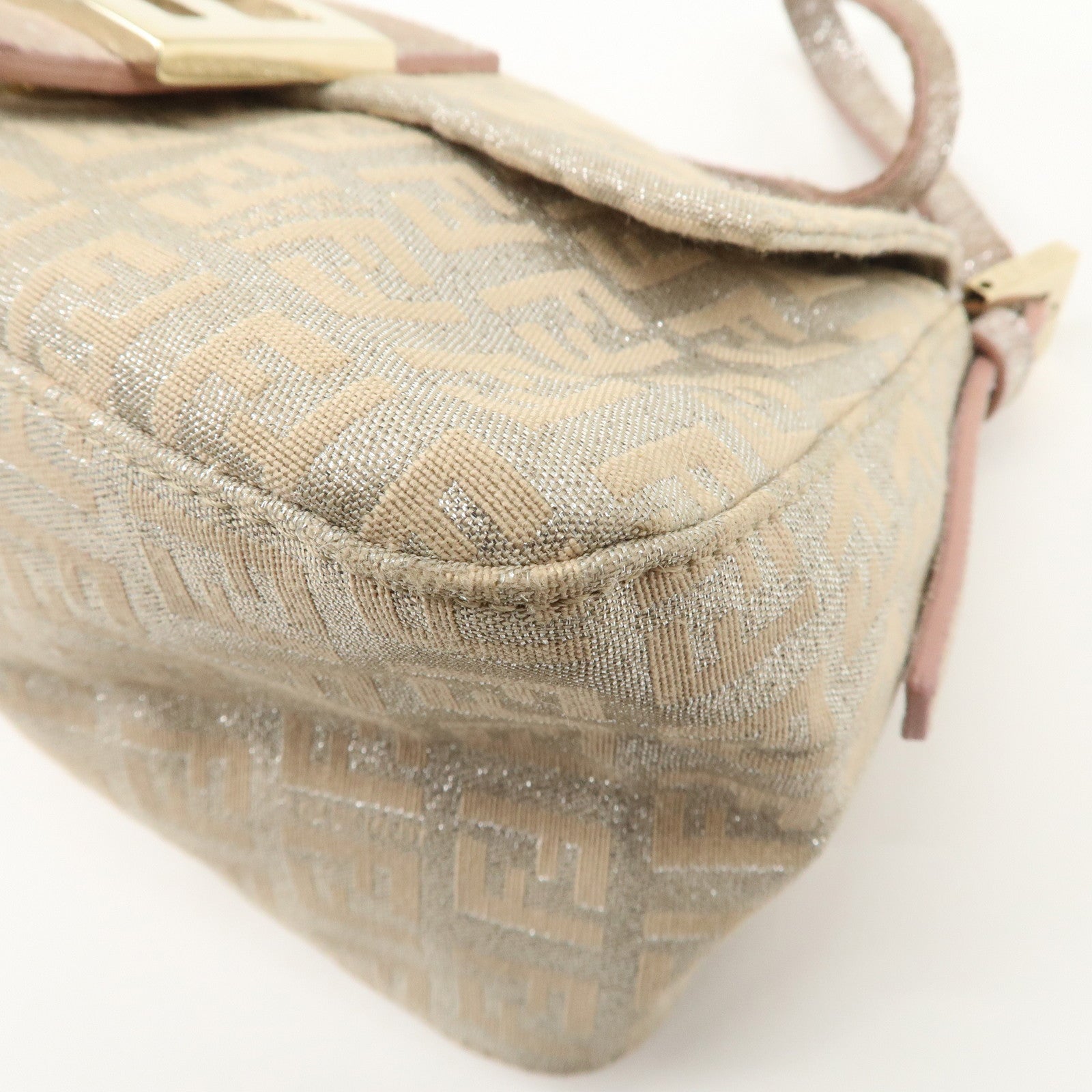 FENDI Mini Mamma Baguette Zucchino Canvas Leather Shoulder Bag 8BR180 Used