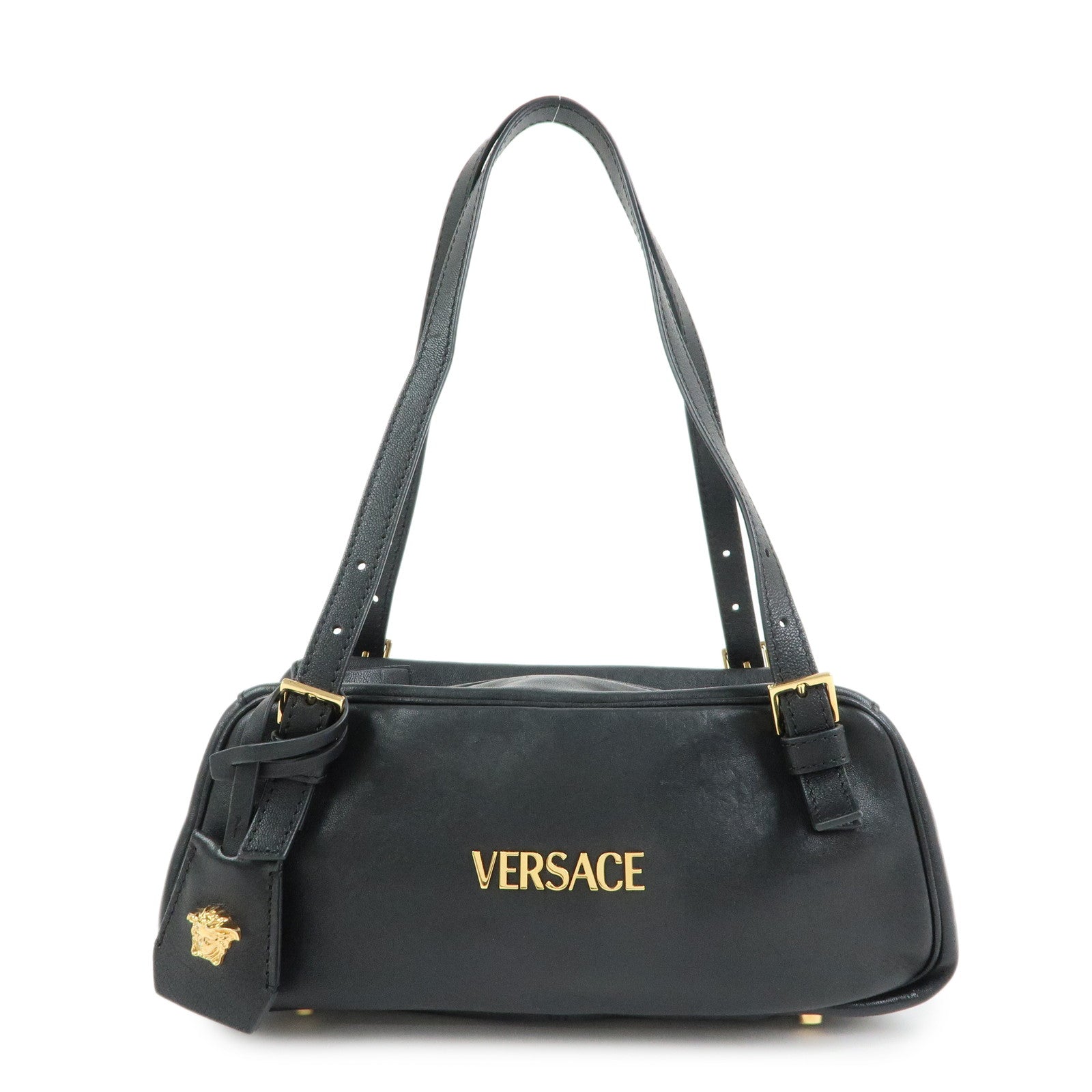 VERSACE Medusa Nappa Leather Bowling Bag Shoulder Bag Black