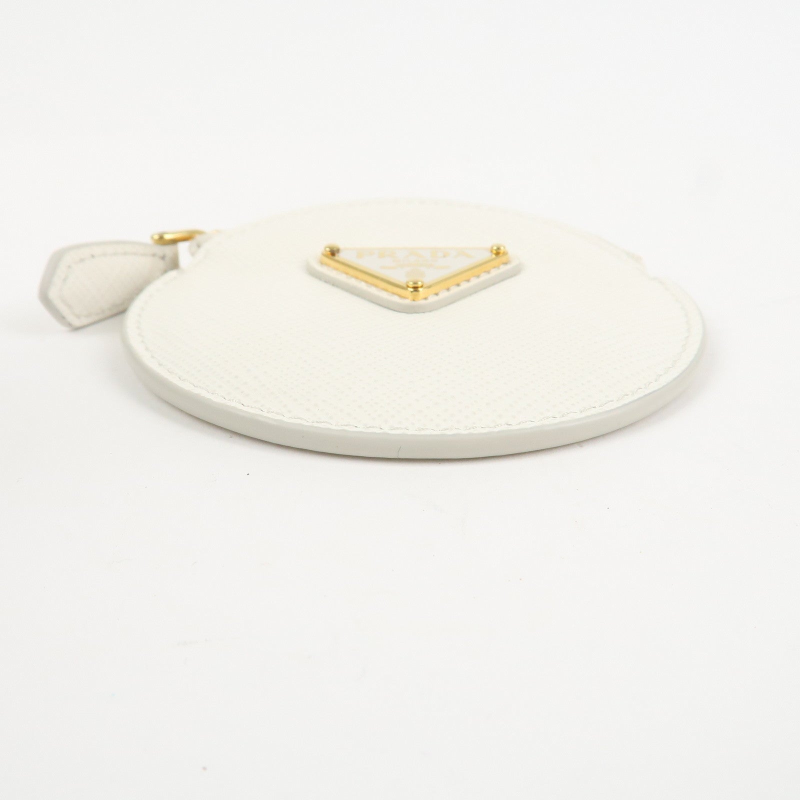 PRADA Triangle Logo Saffiano Leather Coin Case White 1MM006 Used