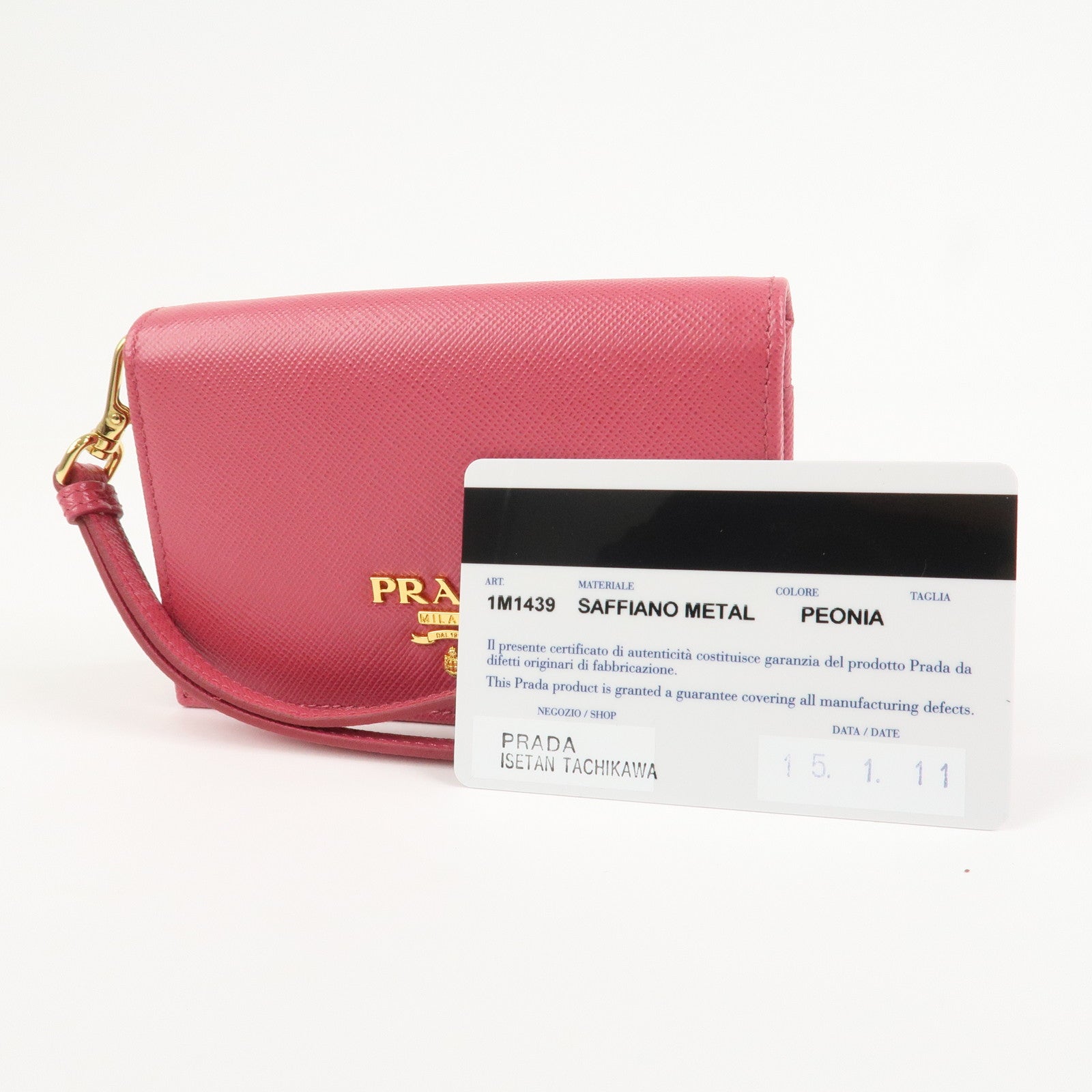 PRADA Saffiano Leather Logo Card Case Card Holder Pink 1M1439