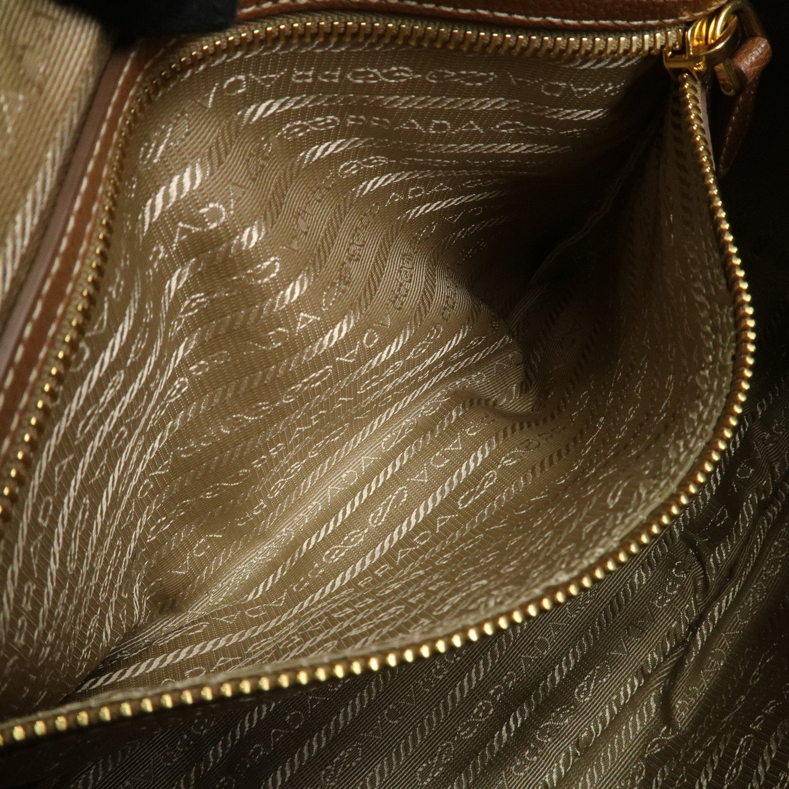 PRADA Logo Jacquard Leather 2Way Bag Hand Bag Brown BN1839