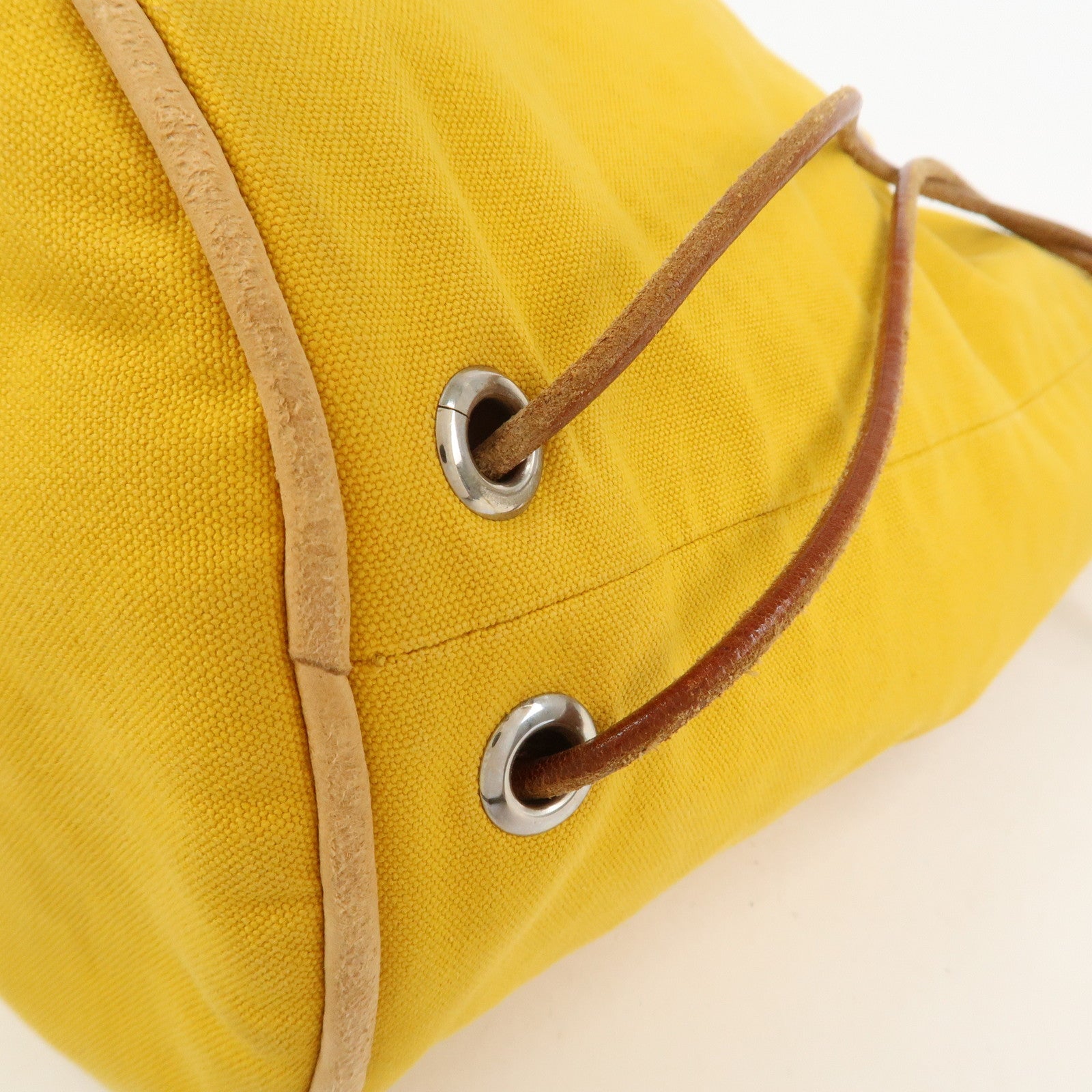 HERMES Canvas Leather Porochon Mimil PM Drawstring Backpack Yellow