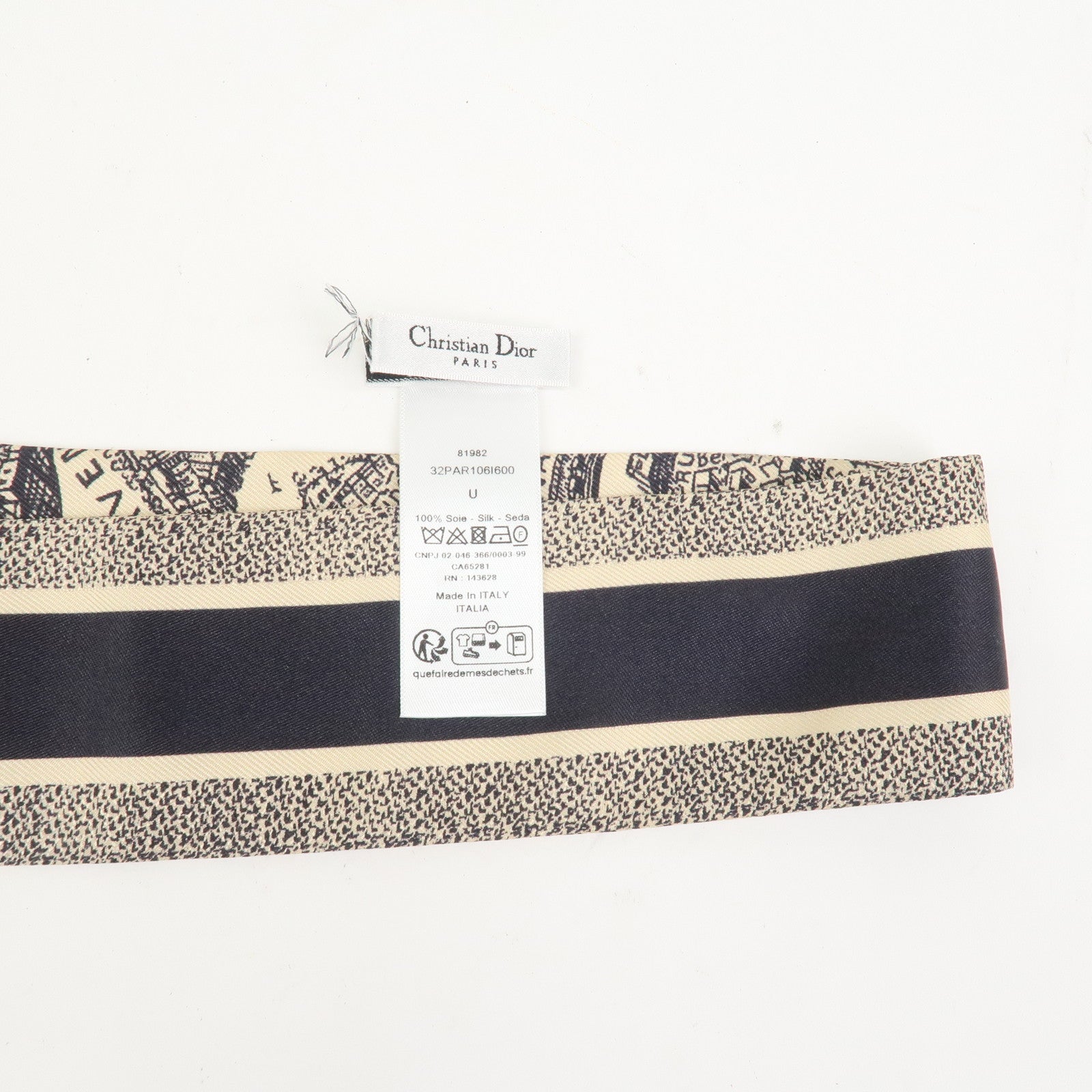 Christian Dior Logo Silk 100% Mitzah Scarf Ivory Black