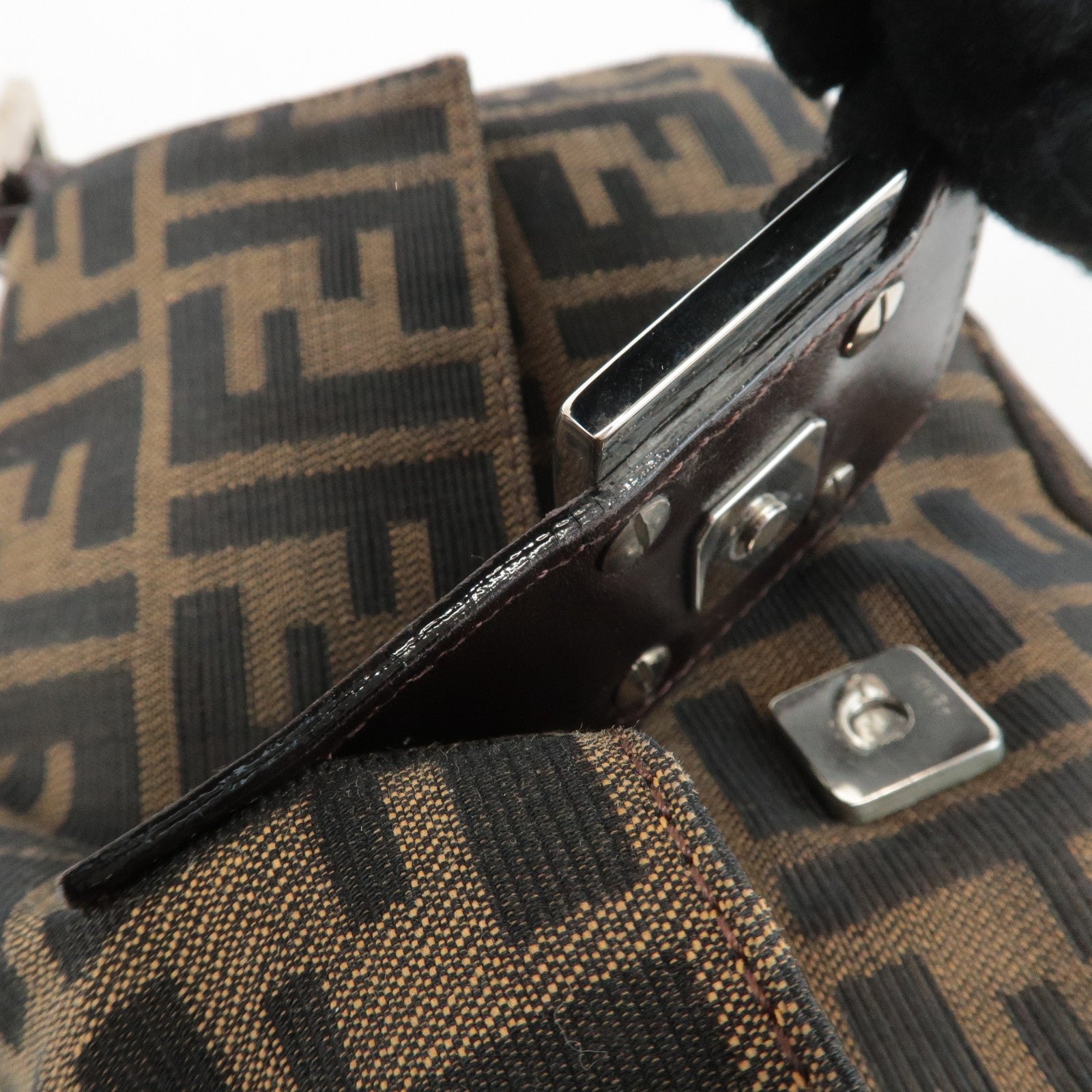 FENDI Zucca Mamma Baguette Canvas Shoulder Bag 26424 Brown Black Used