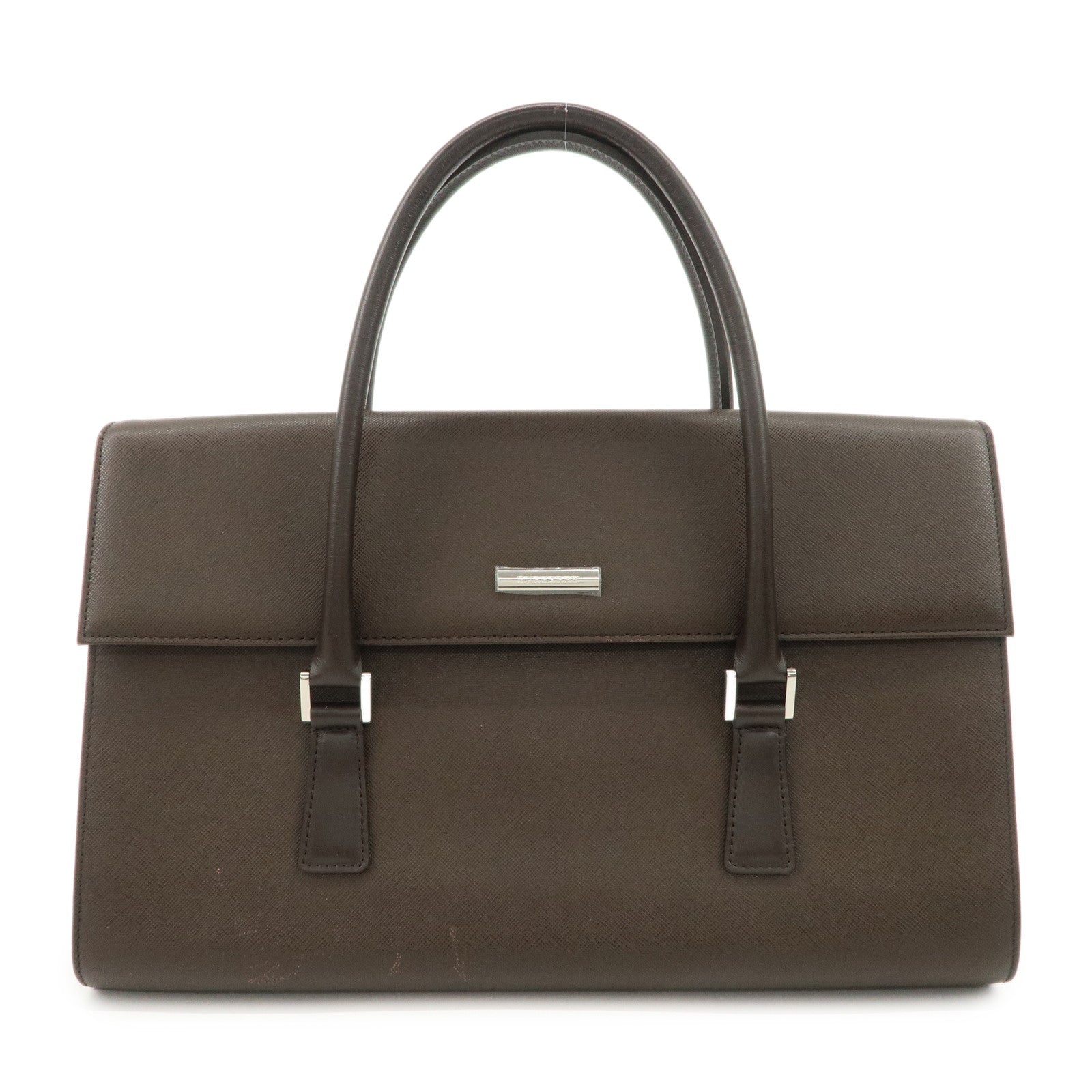 BURBERRY Leather Hand Bag Dark Brown