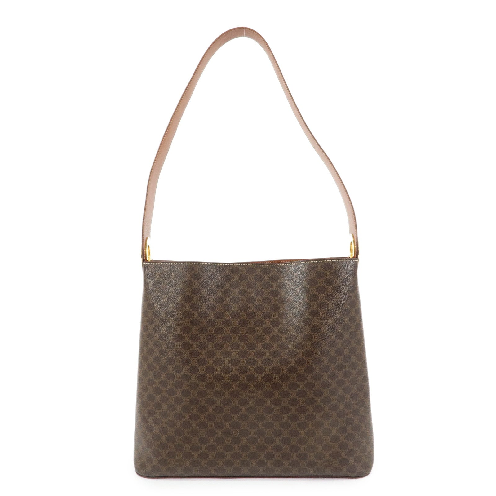 CELINE Macadam PVC Canvas Leather Shoulder Bag Brown