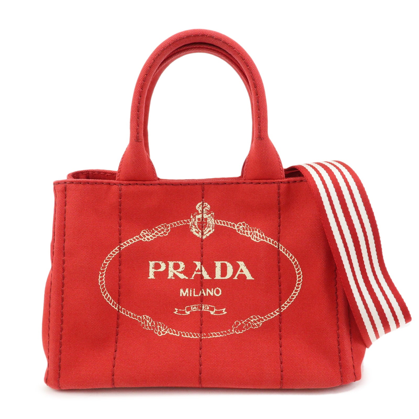 PRADA Canapa Mini Triangle Logo Canvas 2Way Bag Hand Bag Red 1BG439