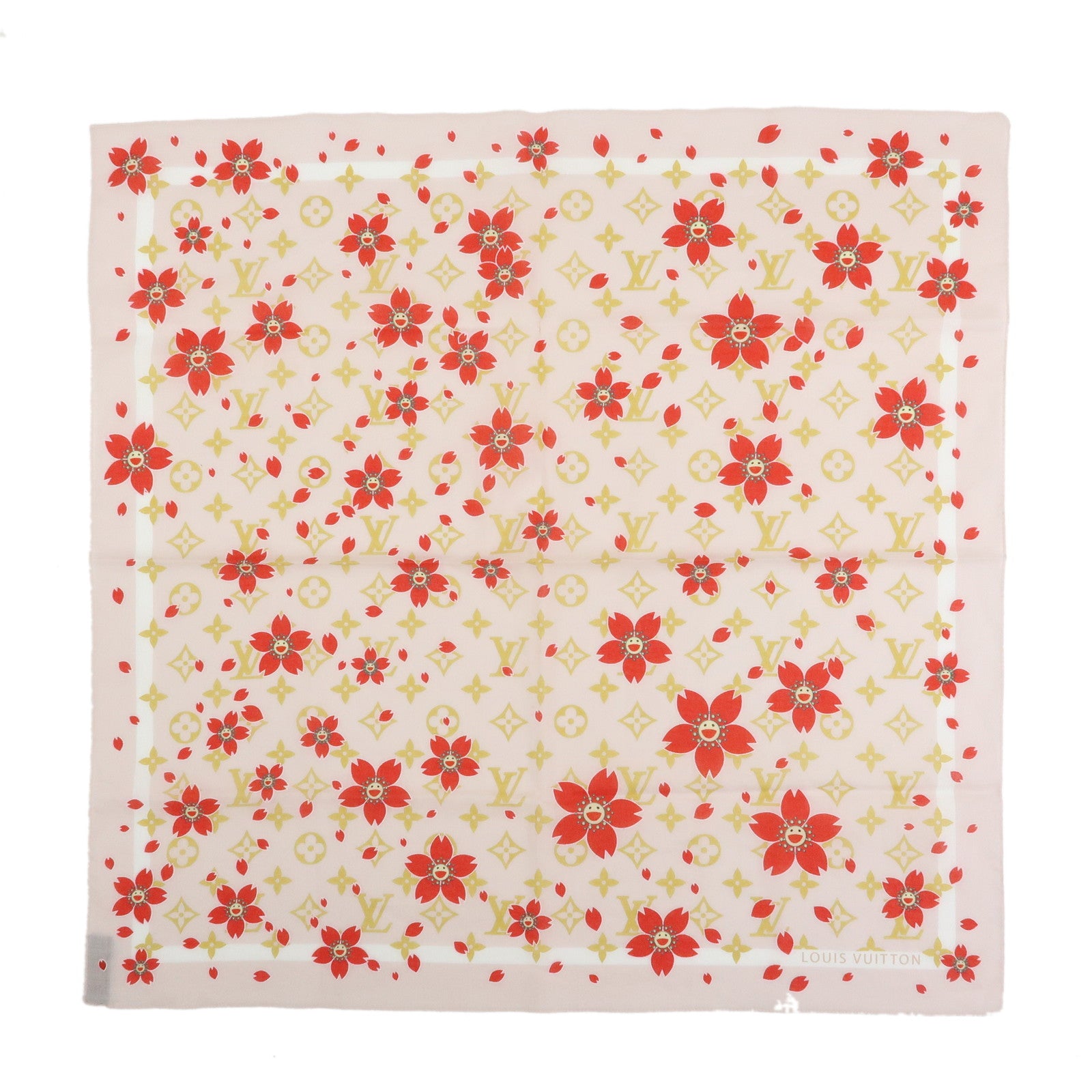 Louis Vuitton Monogram Cherry Blossom Cotton100% Scarf Pink Red