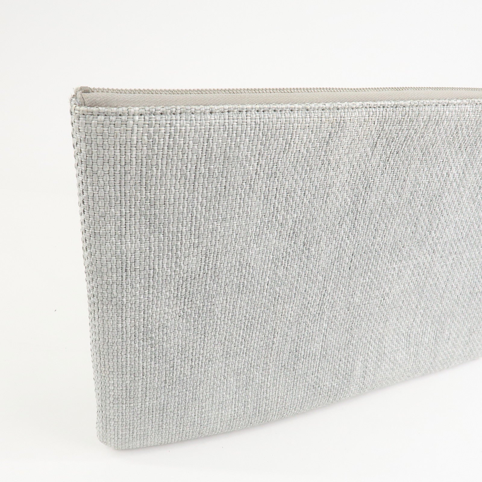 CHANEL Deauville Nylon Canvas Pouch Clutch Bag Light Gray A80118