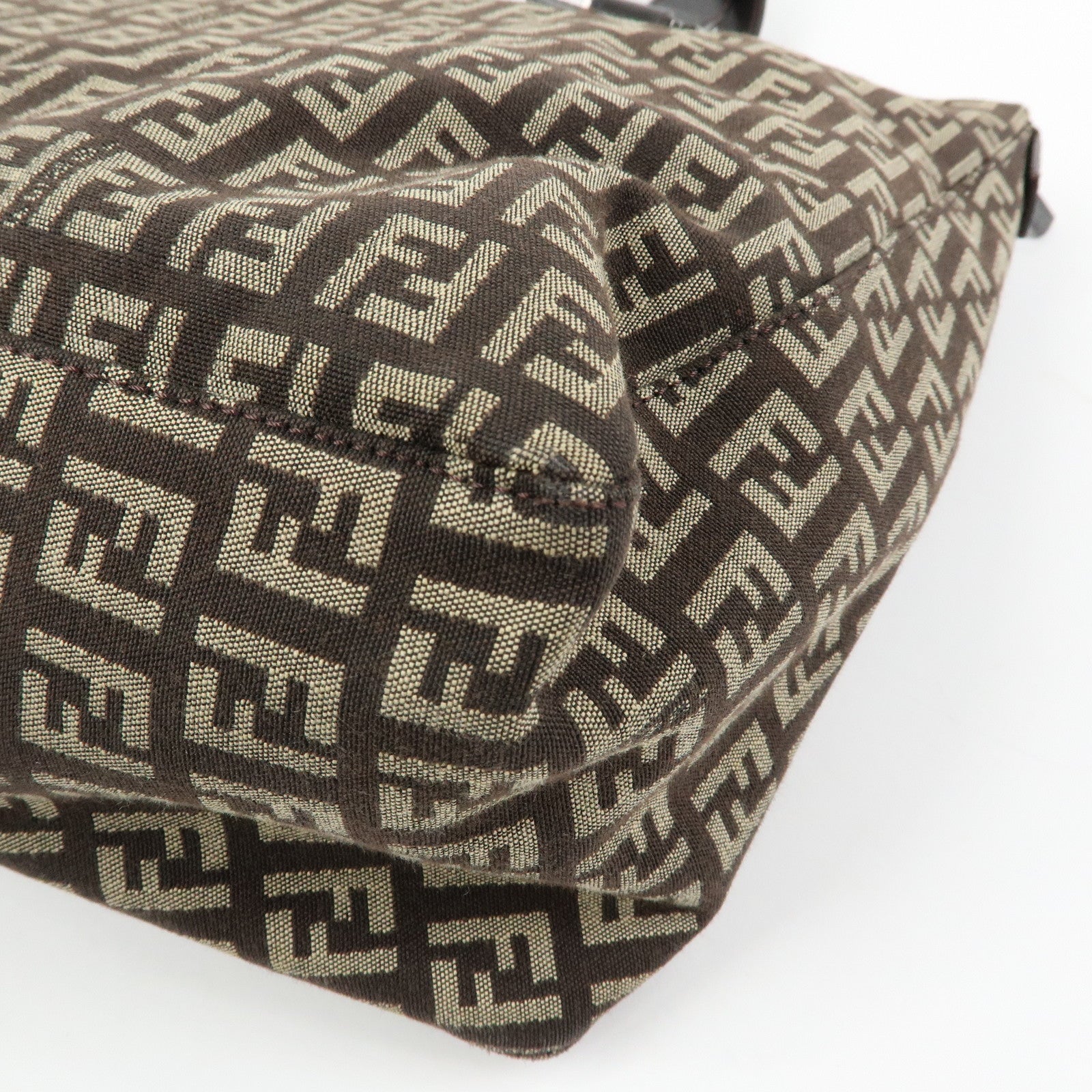 FENDI Zucchino Canvas Leather Tote Bag Hand Bag Brown 8BH138